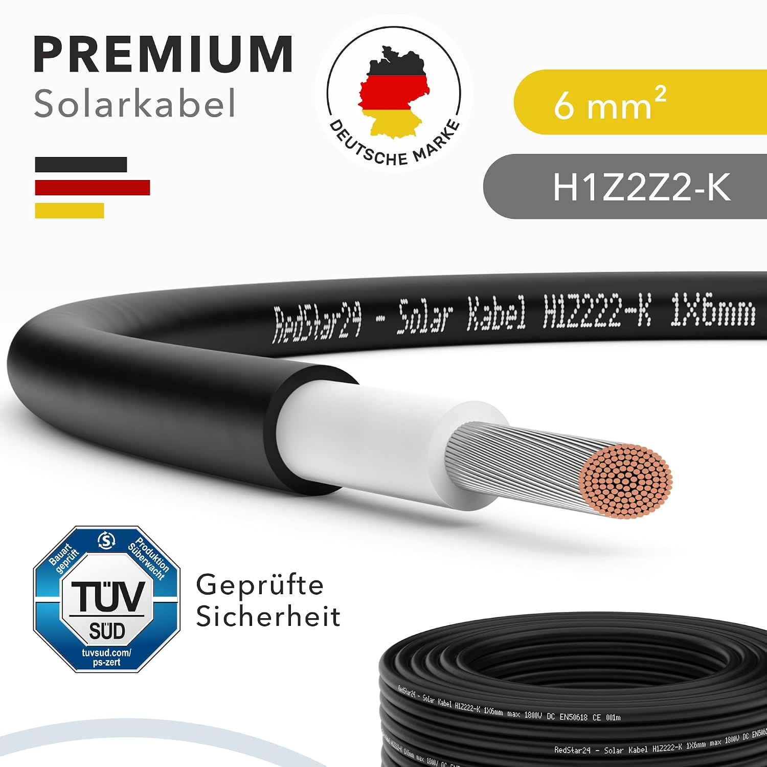 Detalle 2 de RedStar24 Premium Solarkabel 6mm² Schwarz 50m