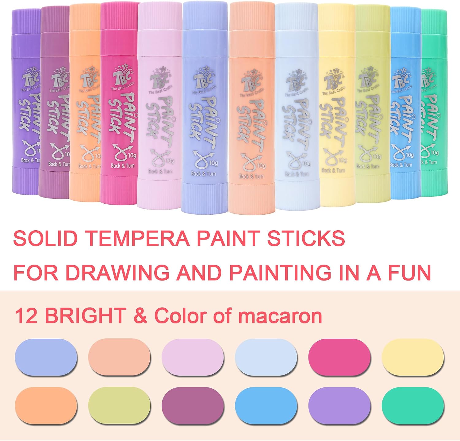Detalle 2 de TBC The Best Crafts Paint Sticks 12-Pack, pastel set 🎨