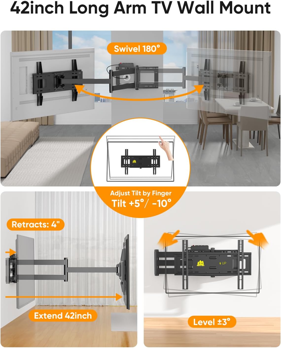 Detalle de FORGING MOUNT Long Arm TV Wall Mount for 42-80 inch TVs with 43" Extension