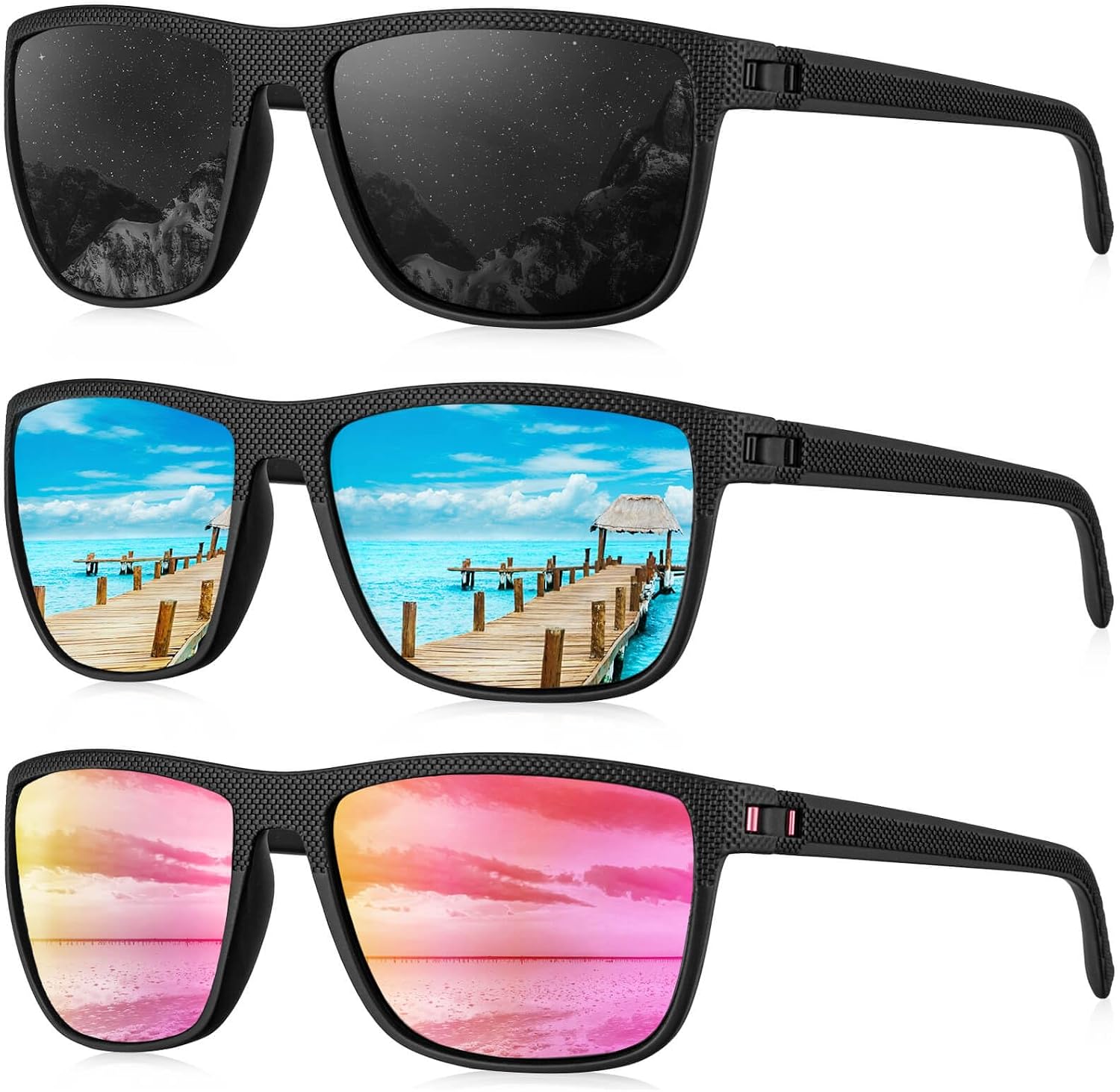 Detalle de KALIYADI Polarized Sunglasses for Men, UV400 Protection, 3-Pair Set