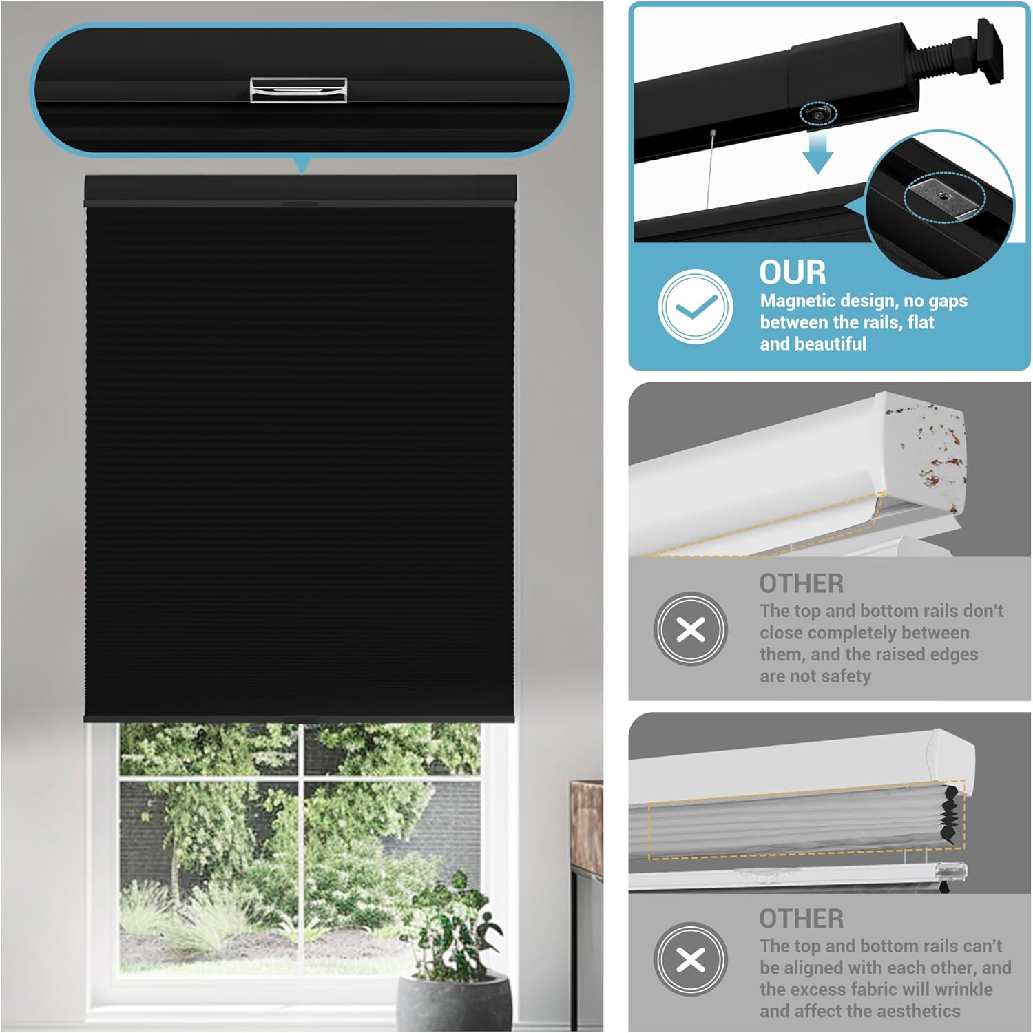 Detalle 2 de Boolegon No Drill No Tools Top Down Bottom Up Cellular Shades (Blackout) 28" W x 48" H