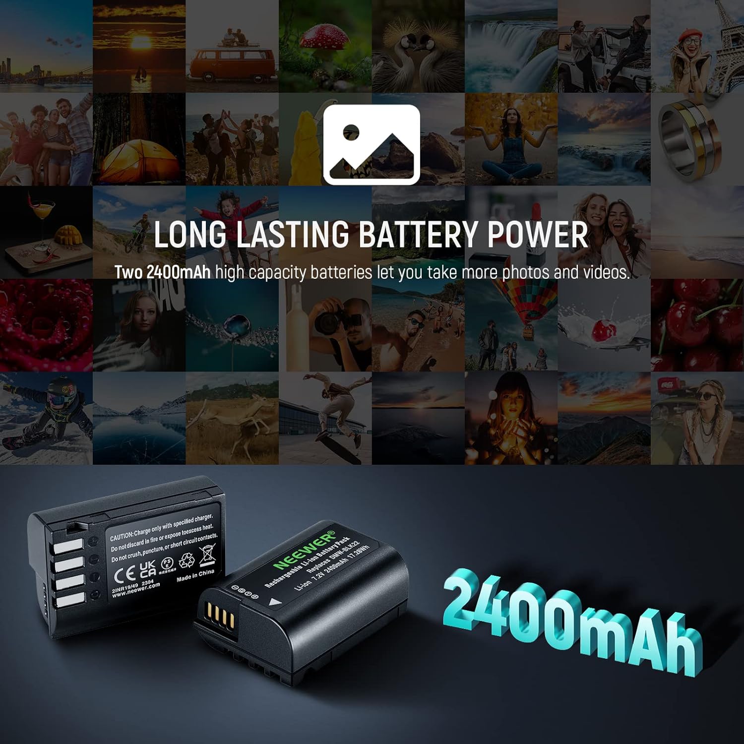Thumbnail 2 de NEEWER Ersatzakku- & Ladegeräteset für DMW-BLK22 (2× 2400 mAh) + Dual-Channel USB-C Ladegerät