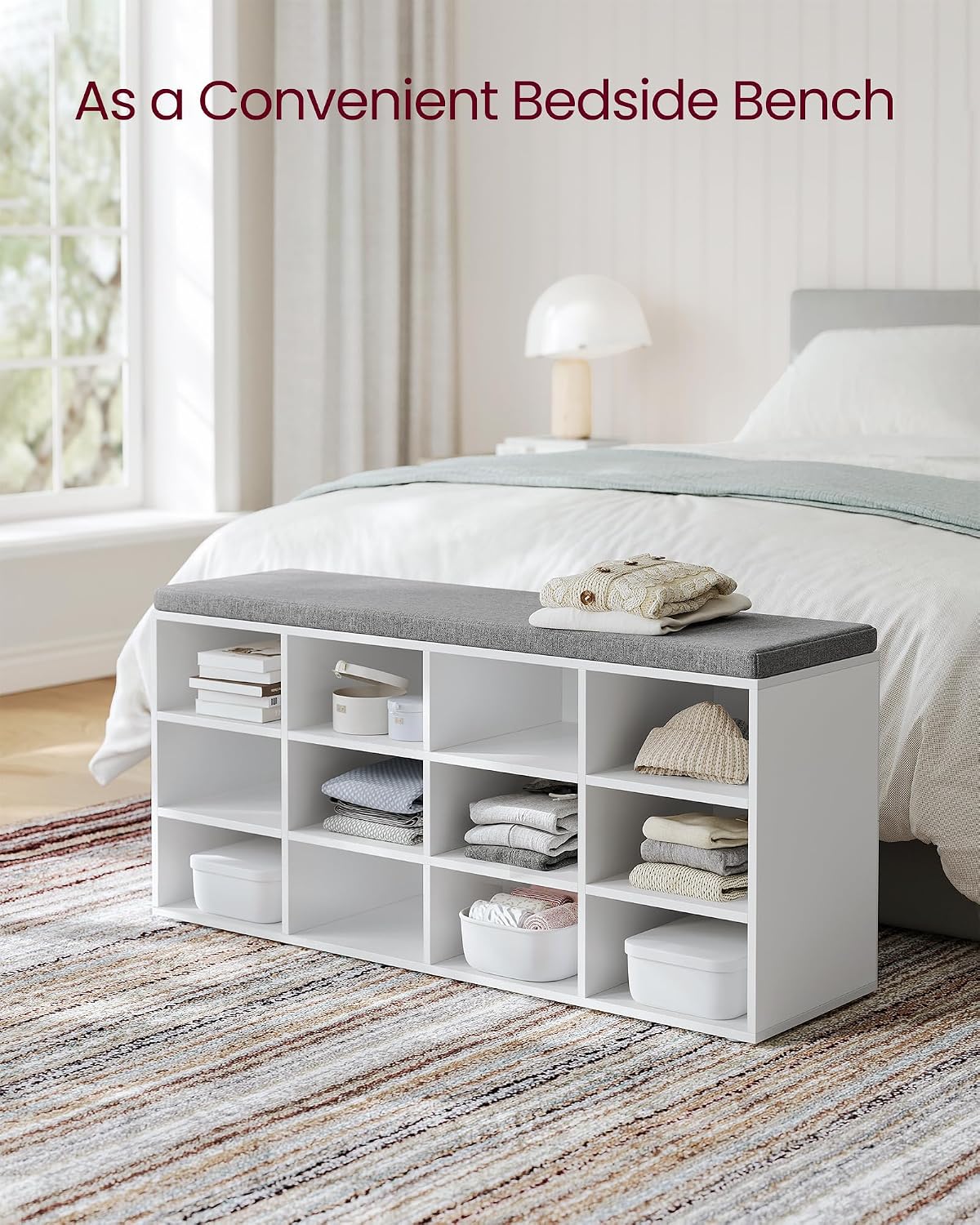 Detalle 2 de VASAGLE CUSTOS LHS012W14 Shoe Bench with Padded Seat, 12 Compartments