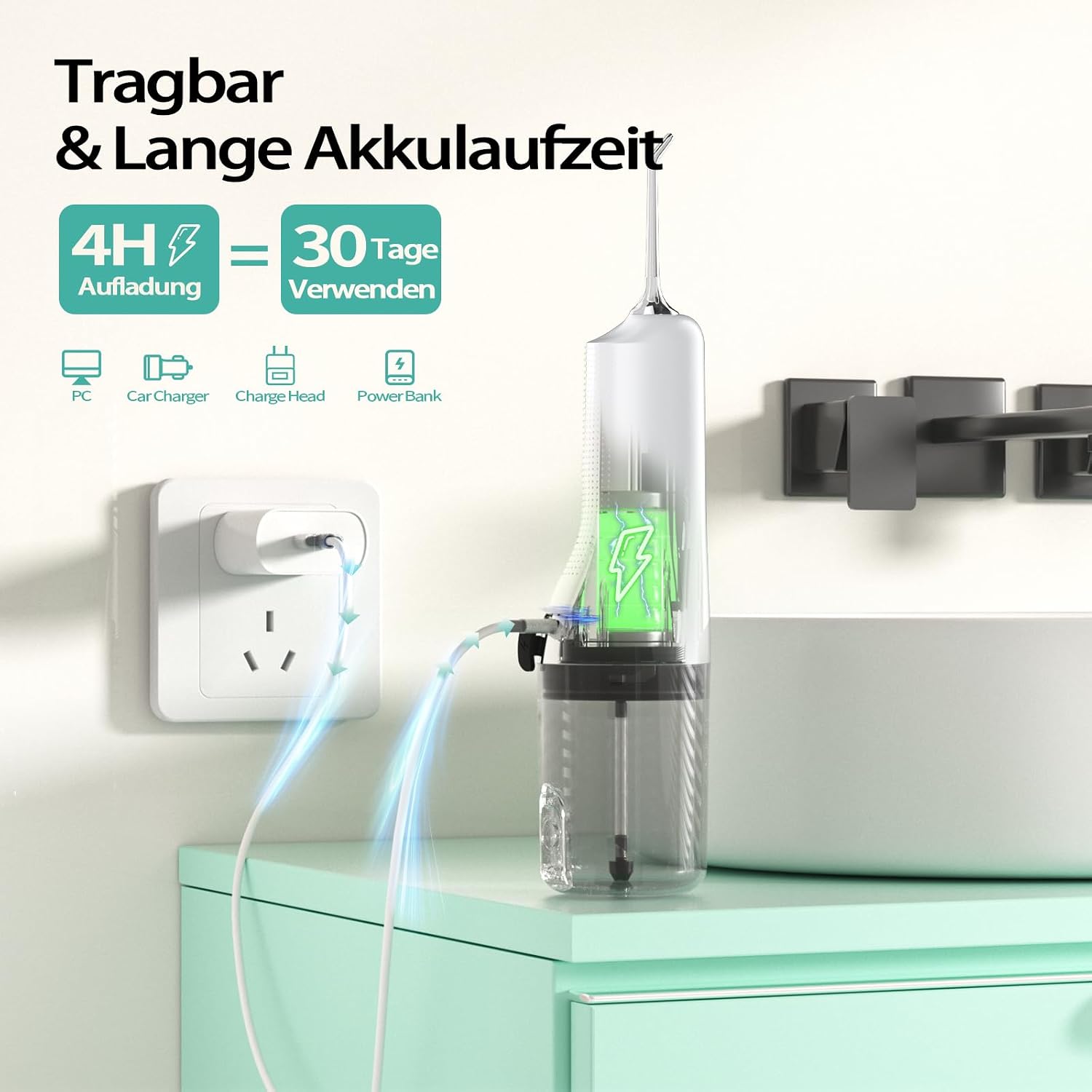 Thumbnail 6 de OasiSmile Munddusche Kabellos Elektrisch – Testsieger 2026 mit 4 Modi, 5 Düsen & 40 Tage Akku