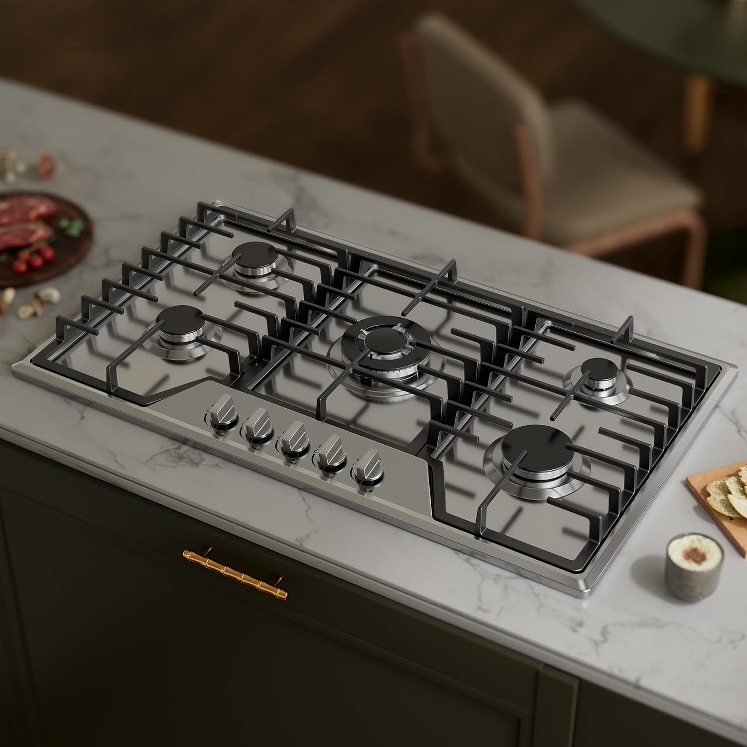 Detalle de COOKTOP 36 Inch Gas Cooktop with 5 Sealed Burners, 38K BTU
