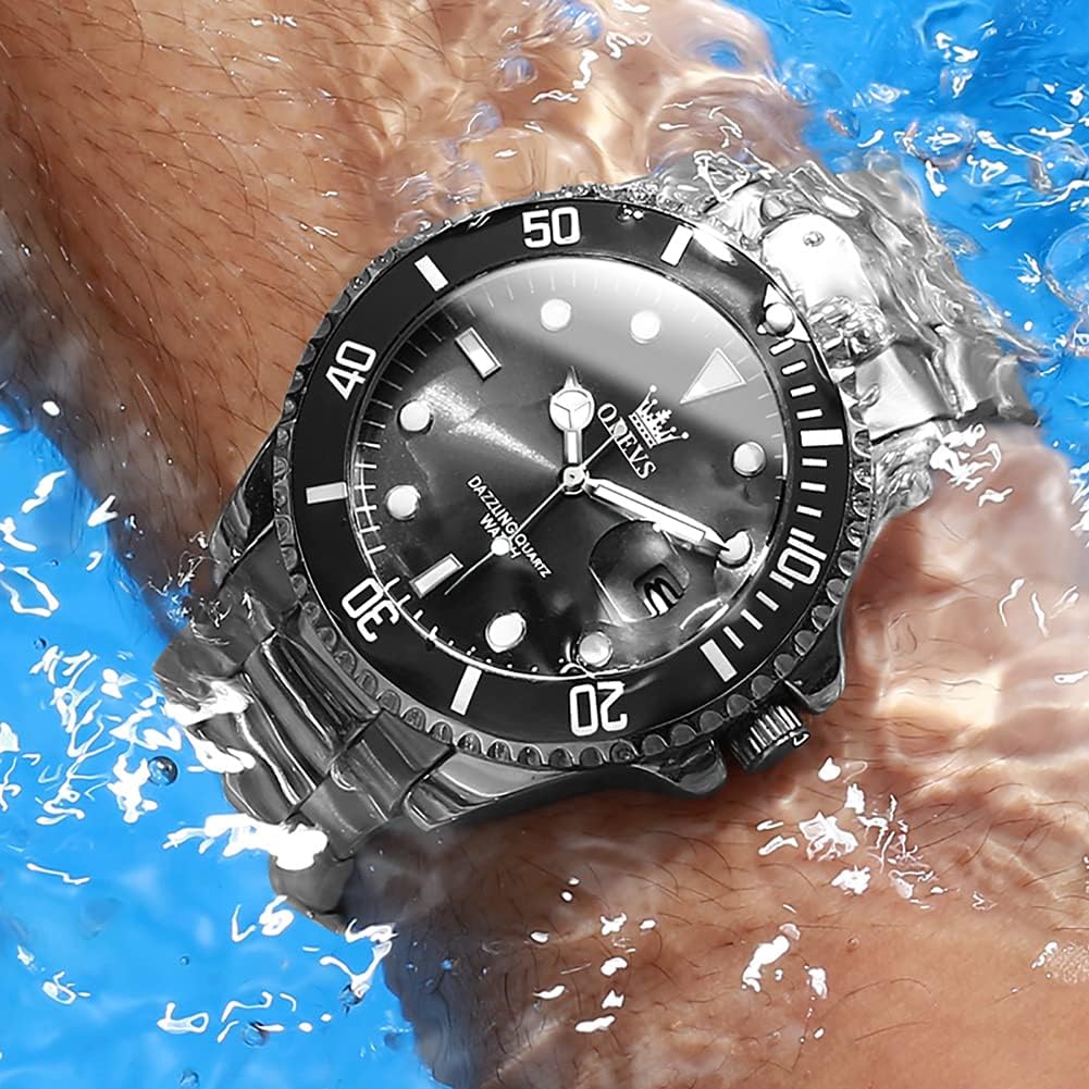 Detalle de OLEVS Herrenuhr klassisch, Datum, Edelstahl, grün/schwarz/blau – 41 mm, wasserdicht