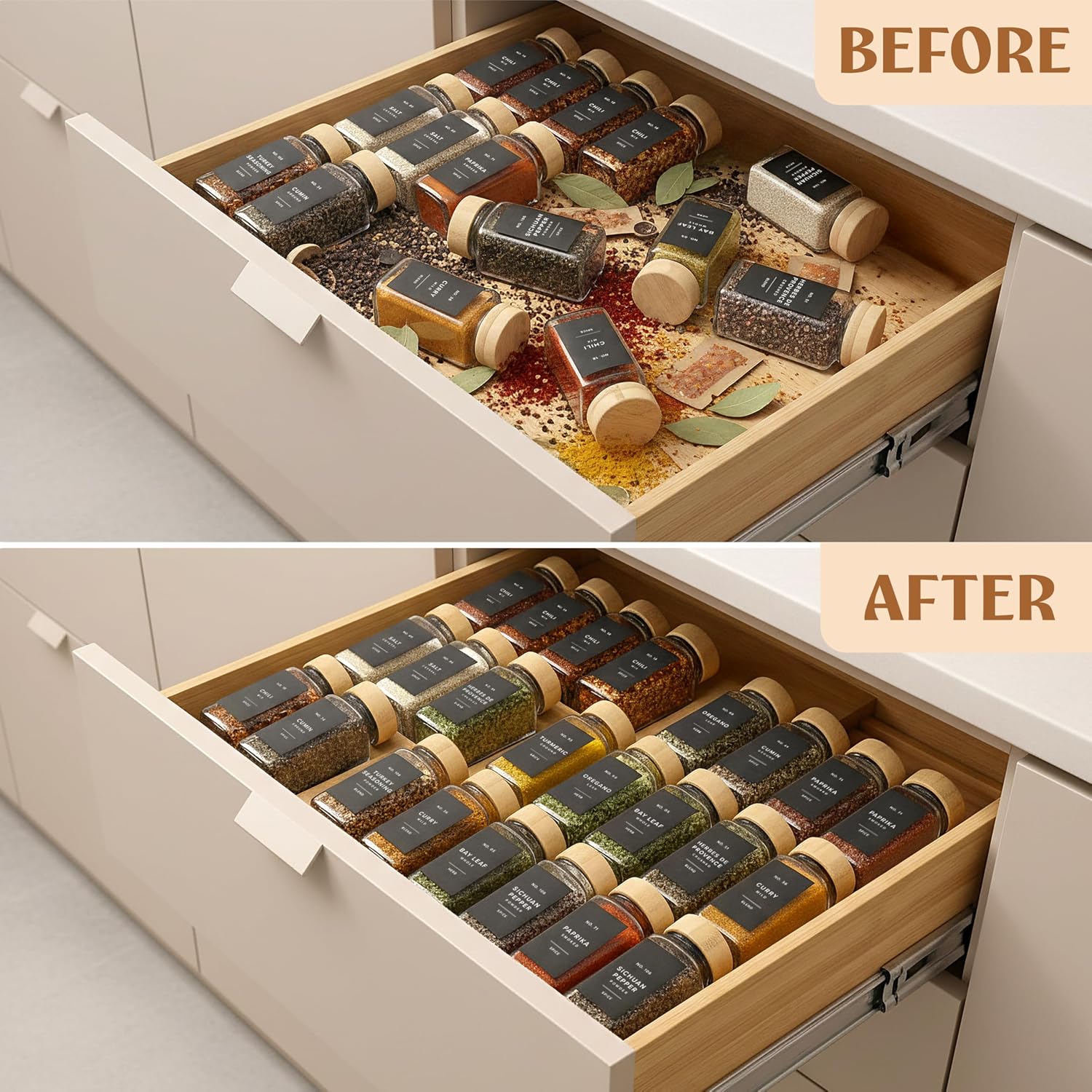 Thumbnail 6 de EDELHAUS Bamboo Spice Drawer Organizer 12–24 in 🧂