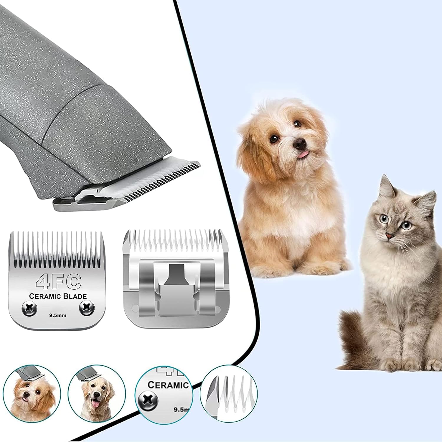 Detalle de Cosyonall 2Pack 4FC Detachable Pet Dog Grooming Clipper Blades – Compatible with Andis, Oster A9 & Wahl KM Series