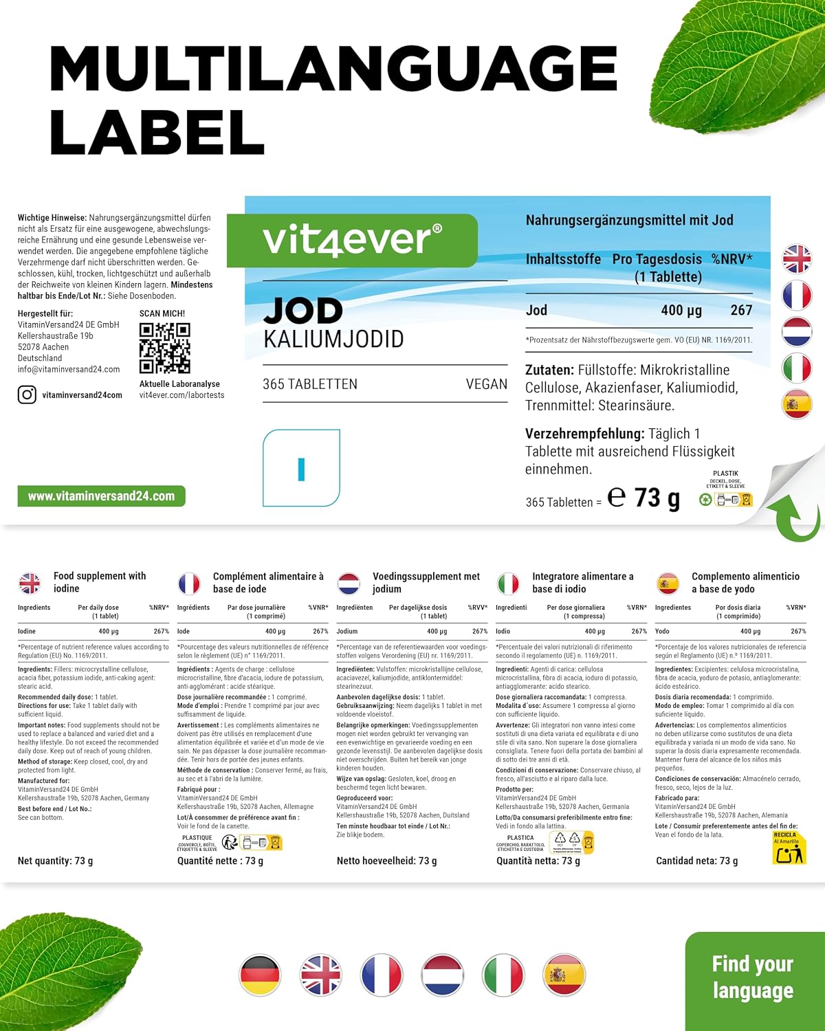 Thumbnail 5 de Vit4ever Jod 400 µg – 365 Tabletten Kaliumjodid