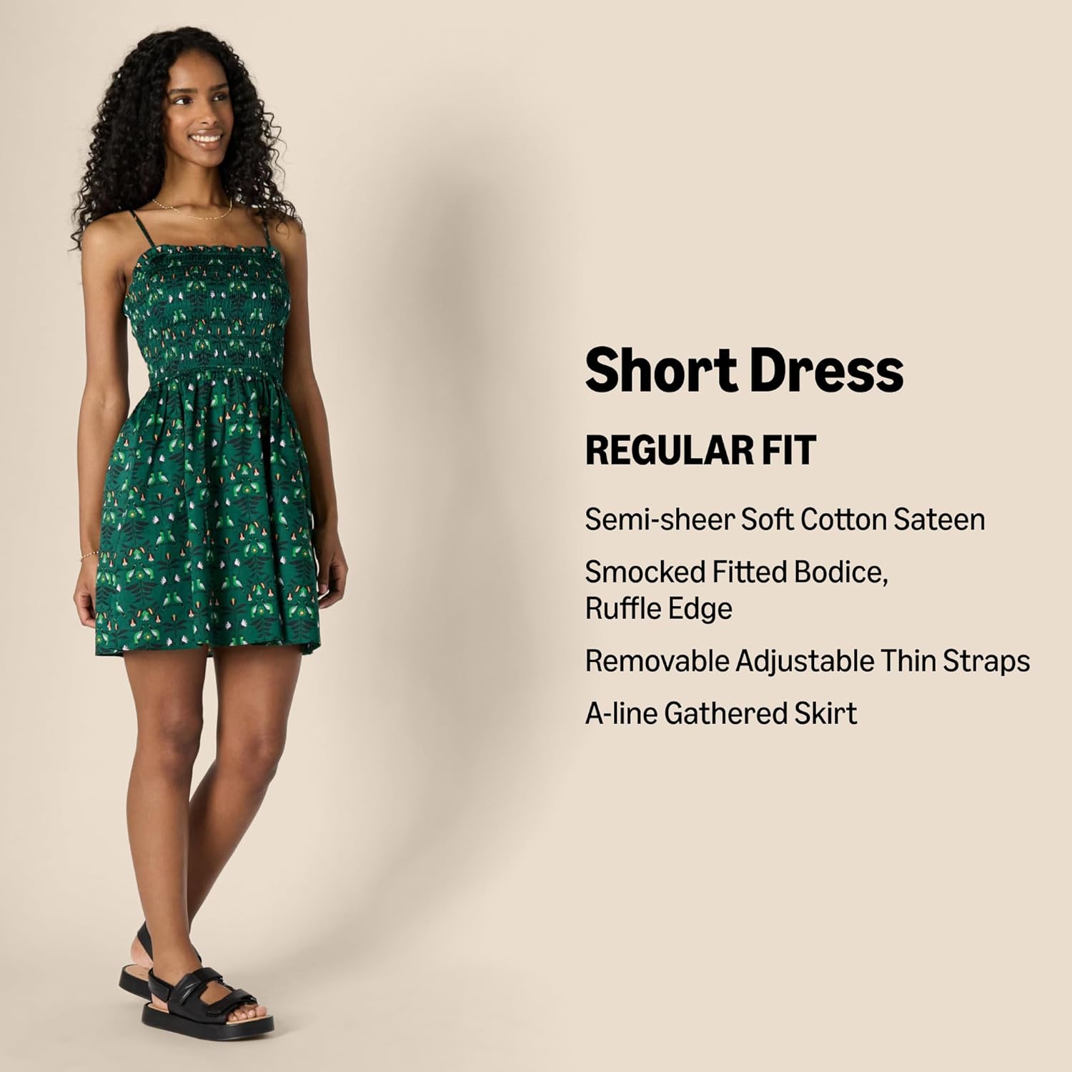 Thumbnail 1 de Amazon Essentials women’s regular-fit cotton sateen smocked bodice floral short dress