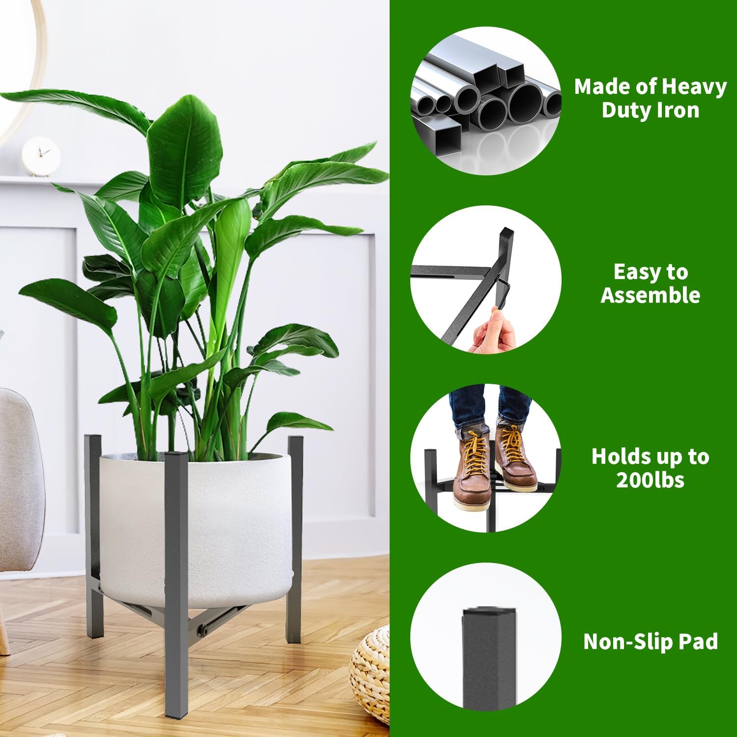 Detalle 2 de Airpark Adjustable Iron Plant Stand, Fits 7–12 Inch Pots, Black