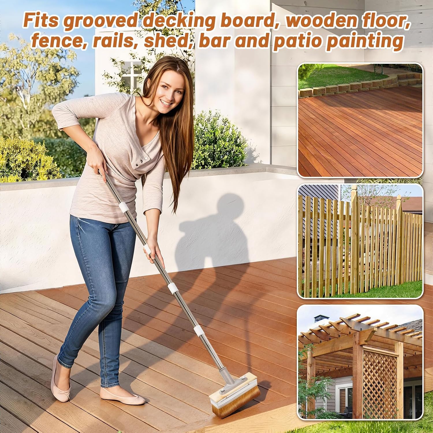 Thumbnail 3 de 6-Inch Decking Paint Brush with 1.6m Long Handle – Staining Brush for Wood, Deck and Fence