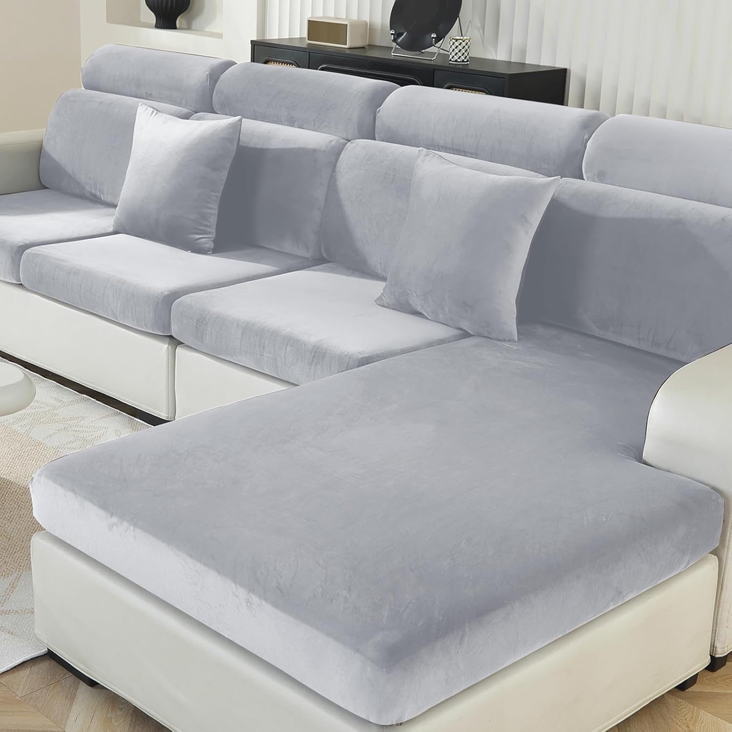 Detalle de Ystyle Housse Coussin Canapé Velours 2 places, Gris Argenté