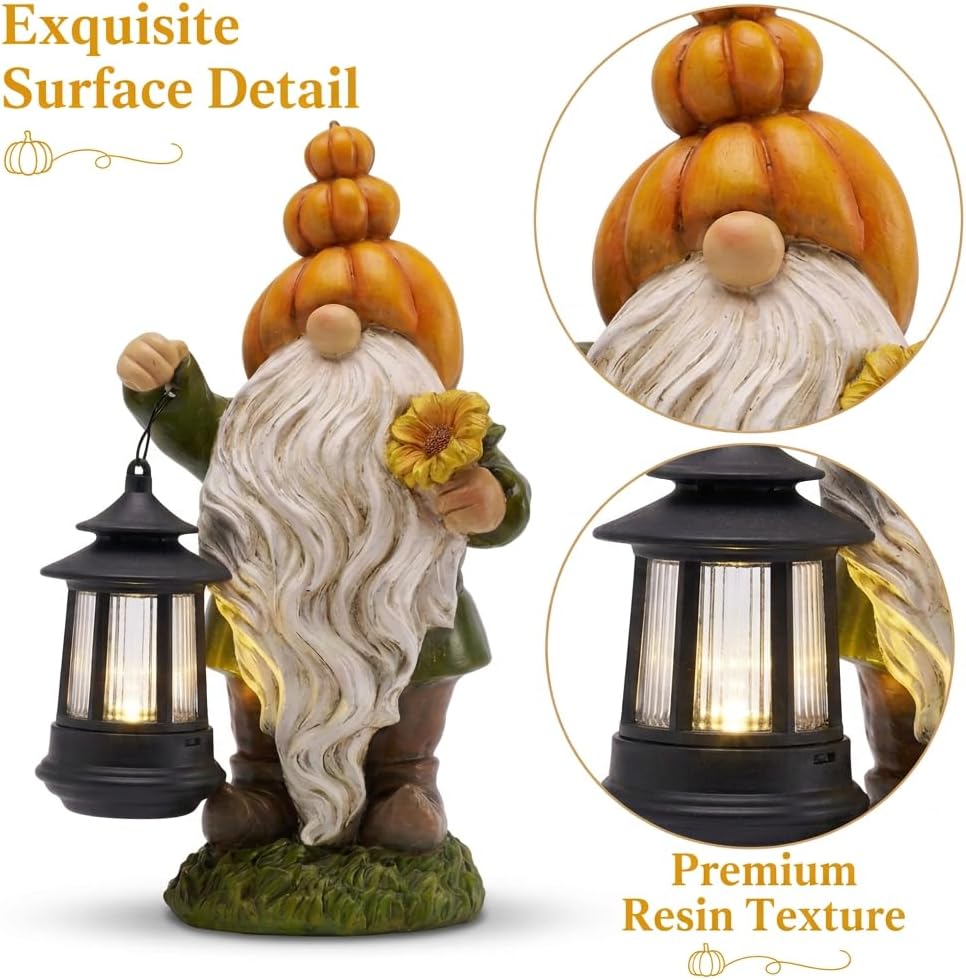 Detalle de TERESA'S COLLECTIONS TLS24GS245 Solar Pumpkin Gnome with Lantern, 8-Inch Resin