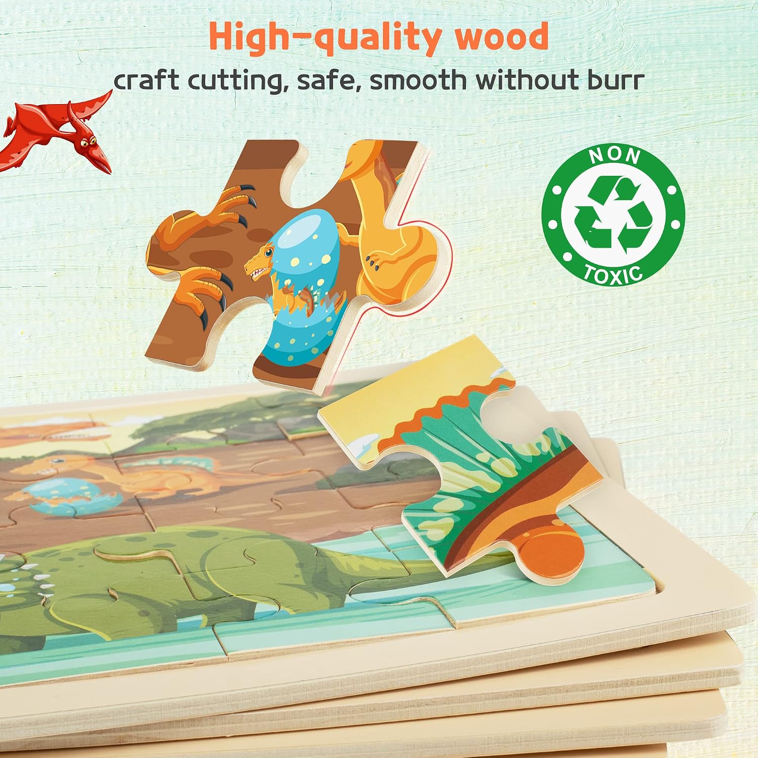 Detalle 2 de SYNARRY Wooden Dinosaur Jigsaw 24-piece set