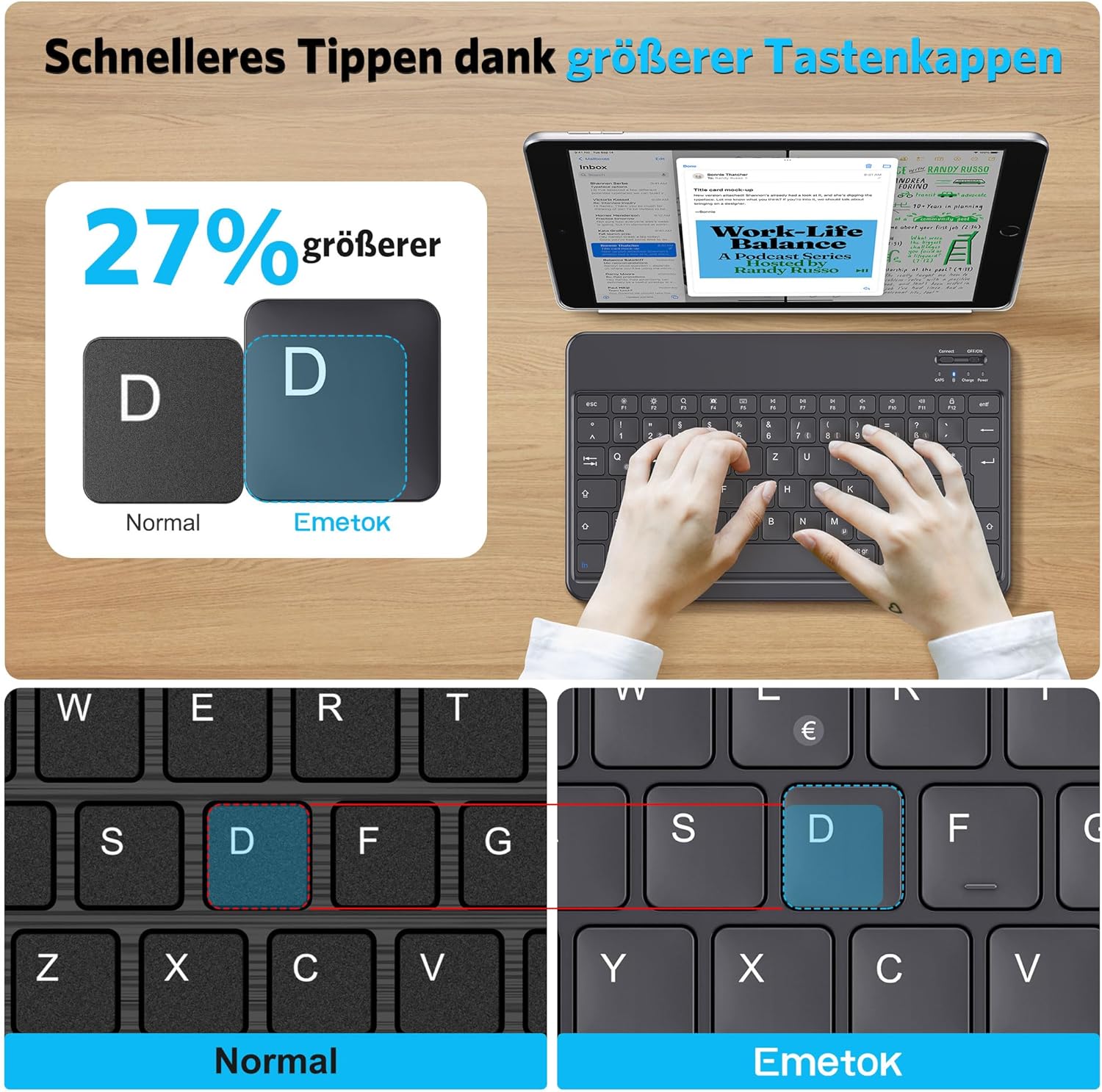 Detalle 2 de Emetok Bluetooth Tastatur 24,7×15×0,6 cm ⌨