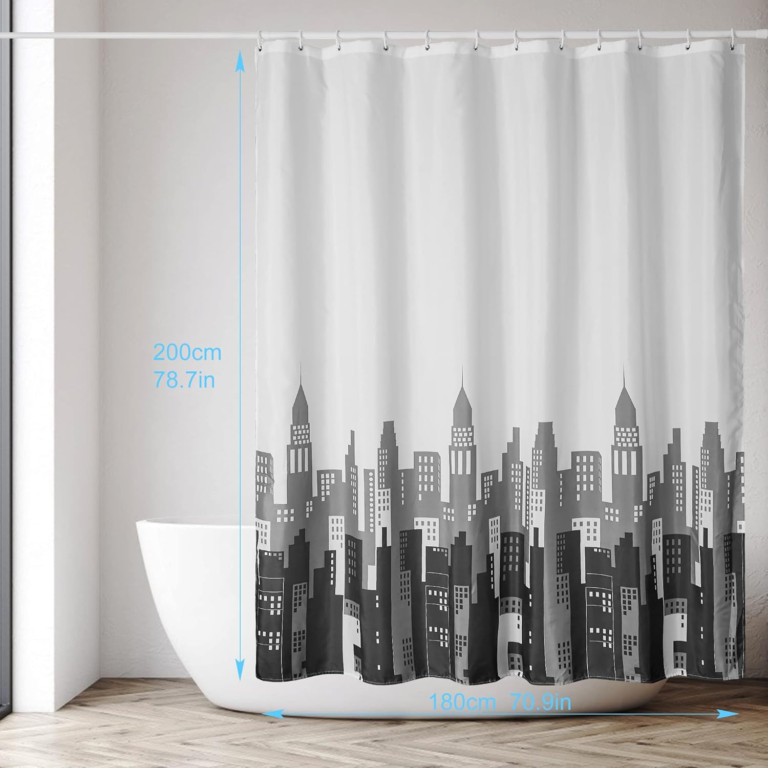 Thumbnail 4 de DUFU Rideau de douche semi-transparent à séchage rapide 180 x 200 cm, polyester imperméable avec 12 crochets