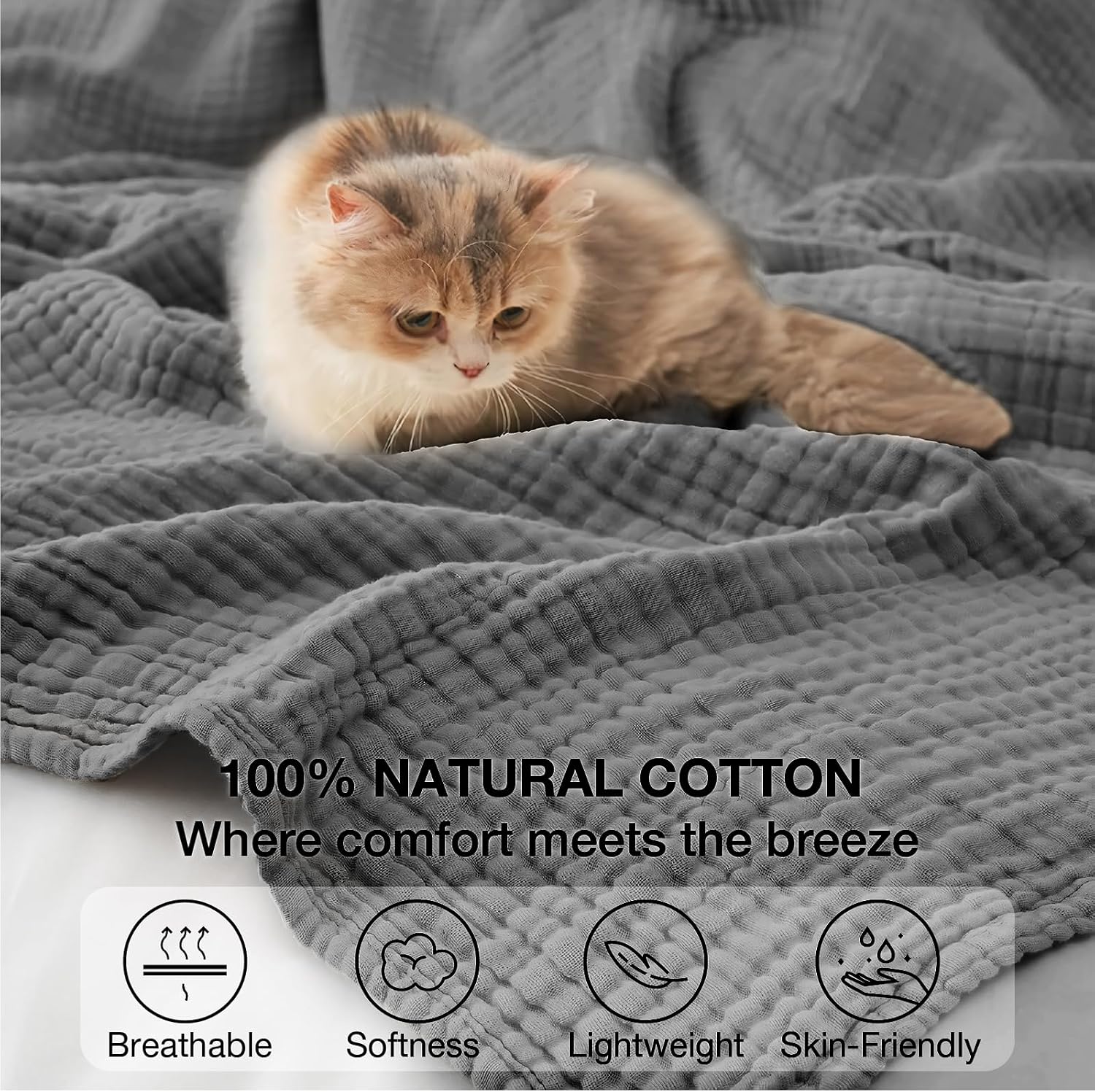 Detalle 1 de Cotton Muslin Blanket, 50 x 70 Inches