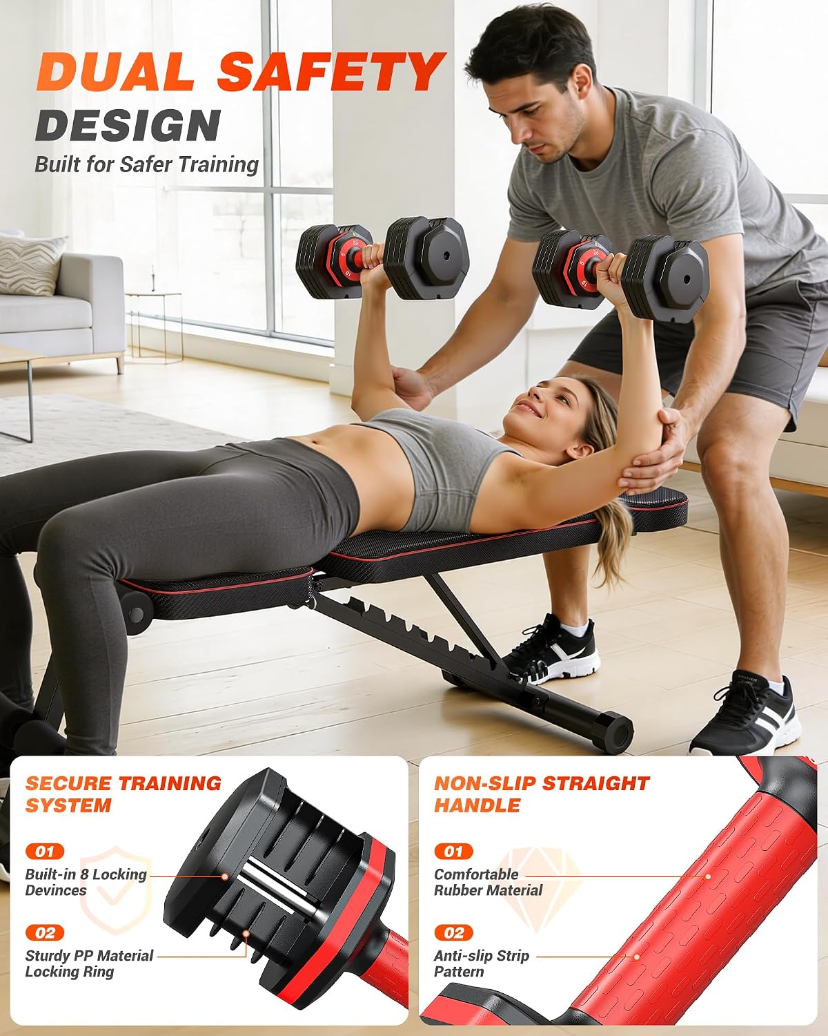 Detalle 1 de Rendpas SP0355 Adjustable Dumbbell Set, 5–25 lb, Quick-Adjust Dial