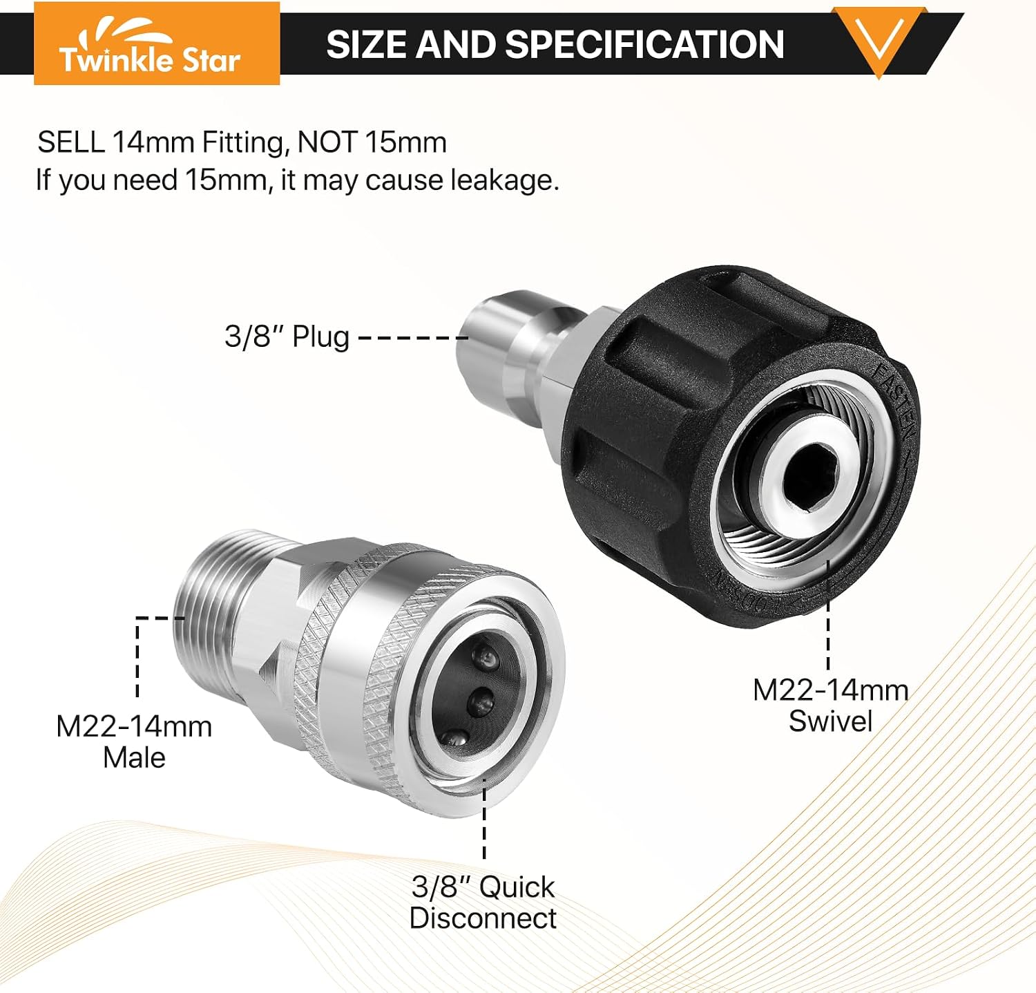 Detalle 2 de Twinkle Star TWIS3834GM-S Pressure Washer Adapter Set, 8 Sets, 5,000 PSI