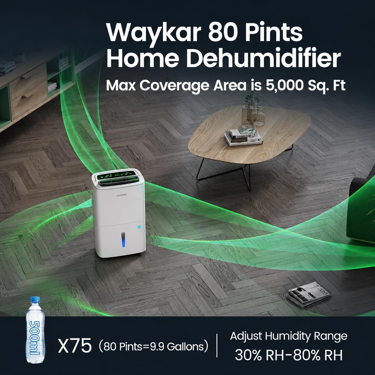 Detalle 2 de Waykar Dehumidifier, 80-Pint Capacity