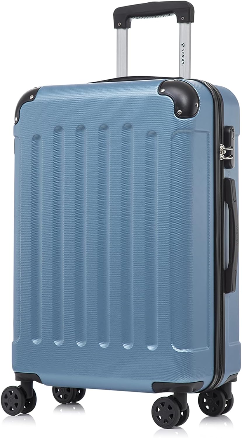 Detalle de YONSLY Koffer Suitcase L Grau Blau – Hartschalen-Trolley mit 4 Rollen, 360°, Zahlenschloss