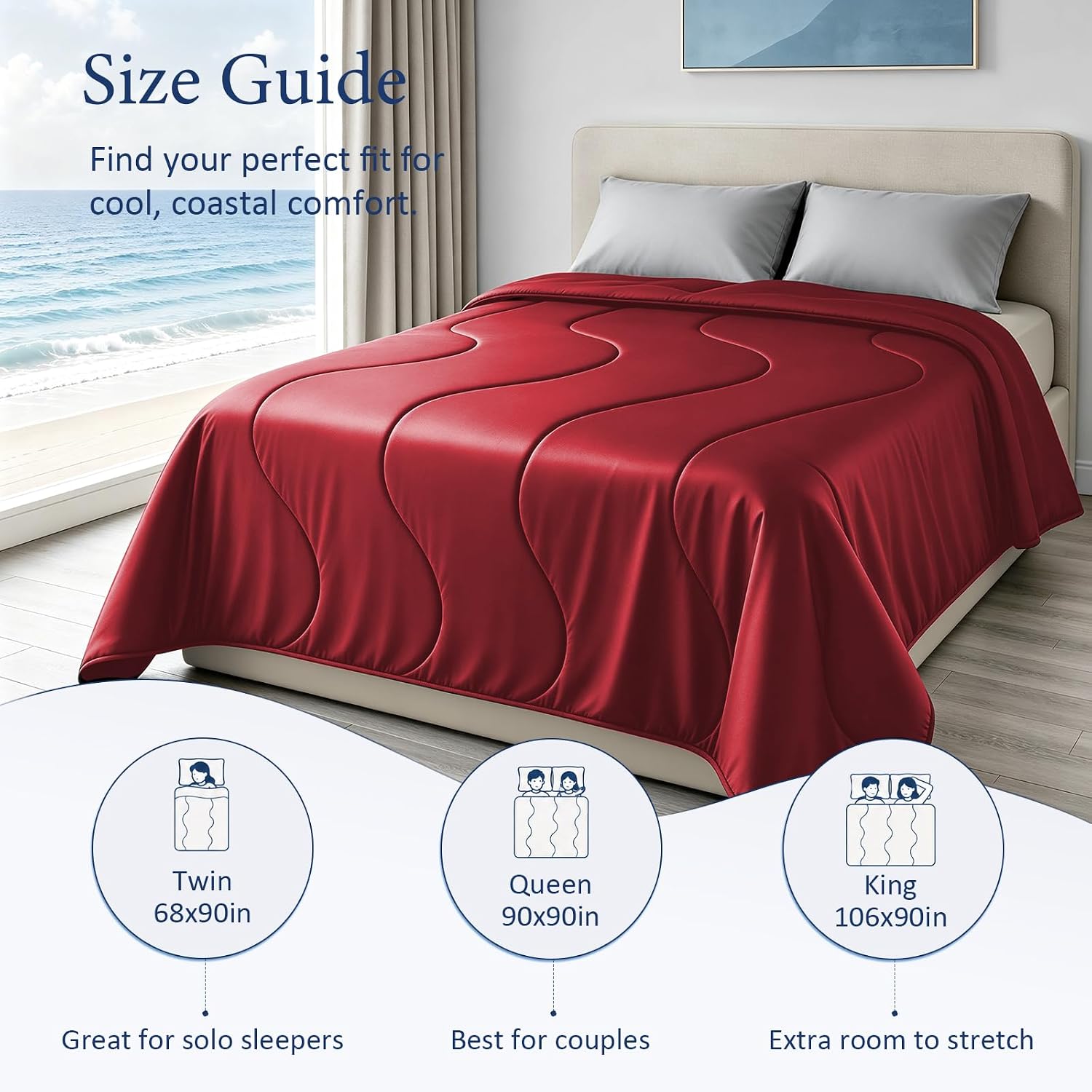 Thumbnail 5 de Vine Voice Cooling Comforter for Hot Sleepers, Queen 90x90, True Red