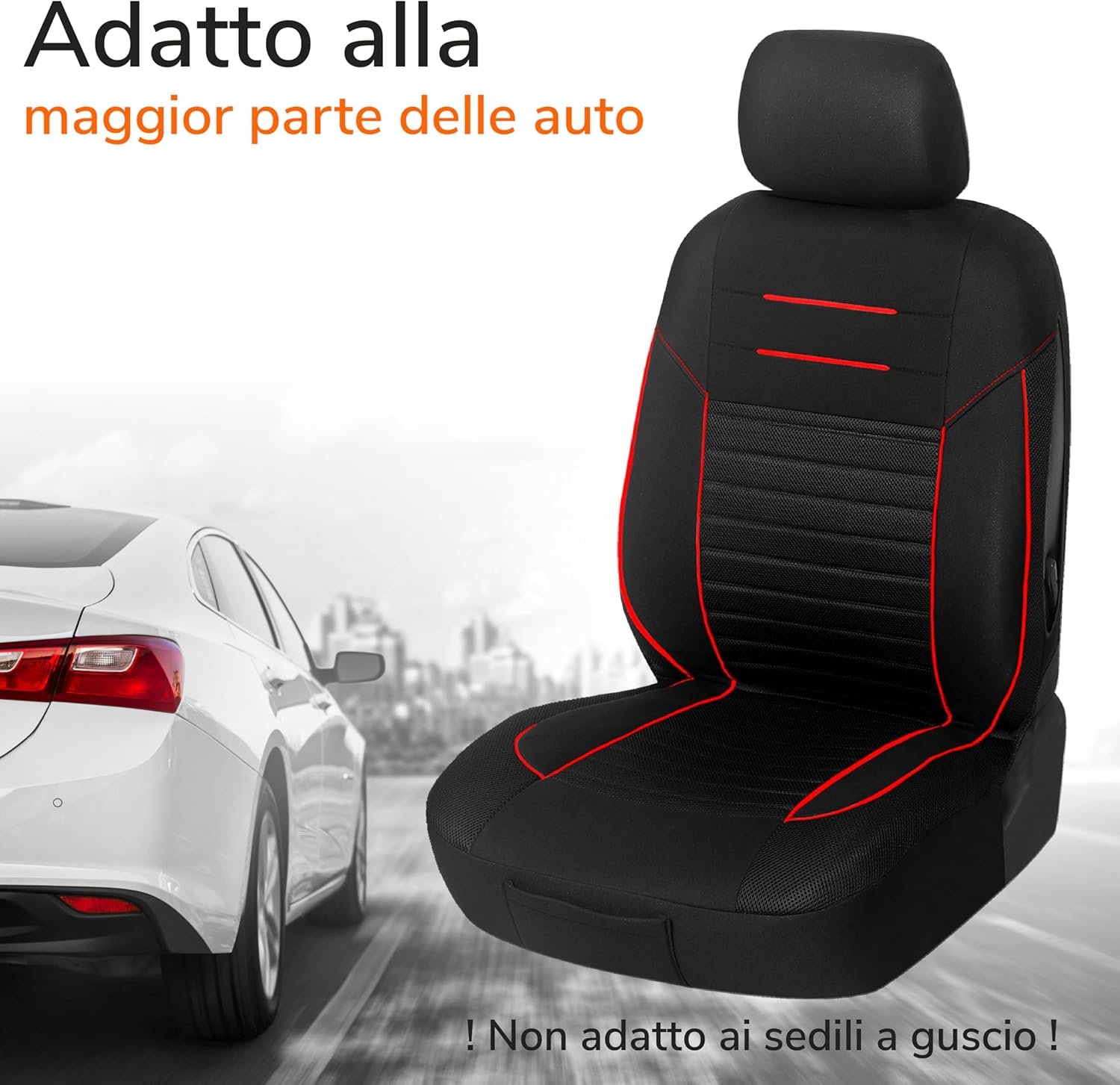 Detalle 2 de Upgrade4cars Coprisedili Anteriore Set Versione 2026 – Coperture Universali Rosso per Sedili Auto