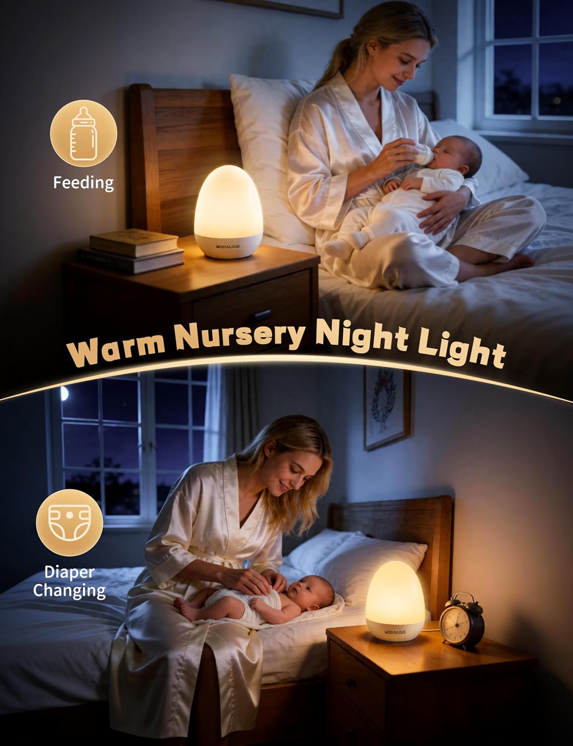 Detalle 2 de MediAcous ME-NL02 Egg Night Light with Touch Dimming and 1-Hour Timer