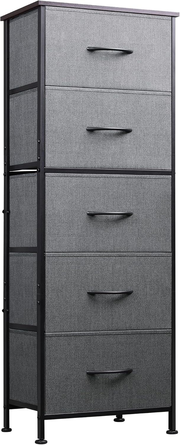 Detalle de WLIVE ASNG090HH Tall Fabric Dresser, 5 Drawers, Dark Gray