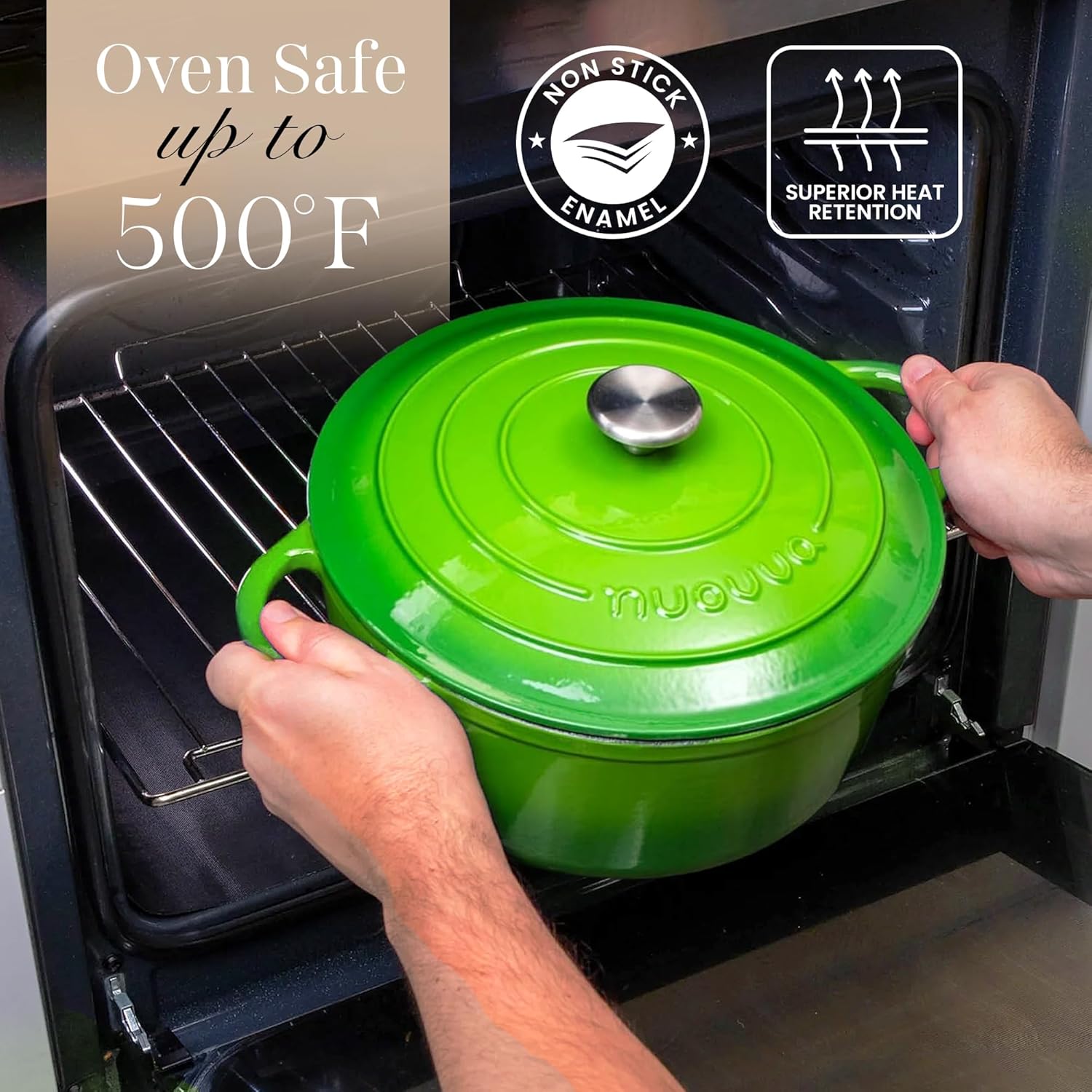 Thumbnail 4 de Nuovva Enamelled Cast Iron Dutch Oven Pot with Lid – 3.1 Quart (22 cm) – Green