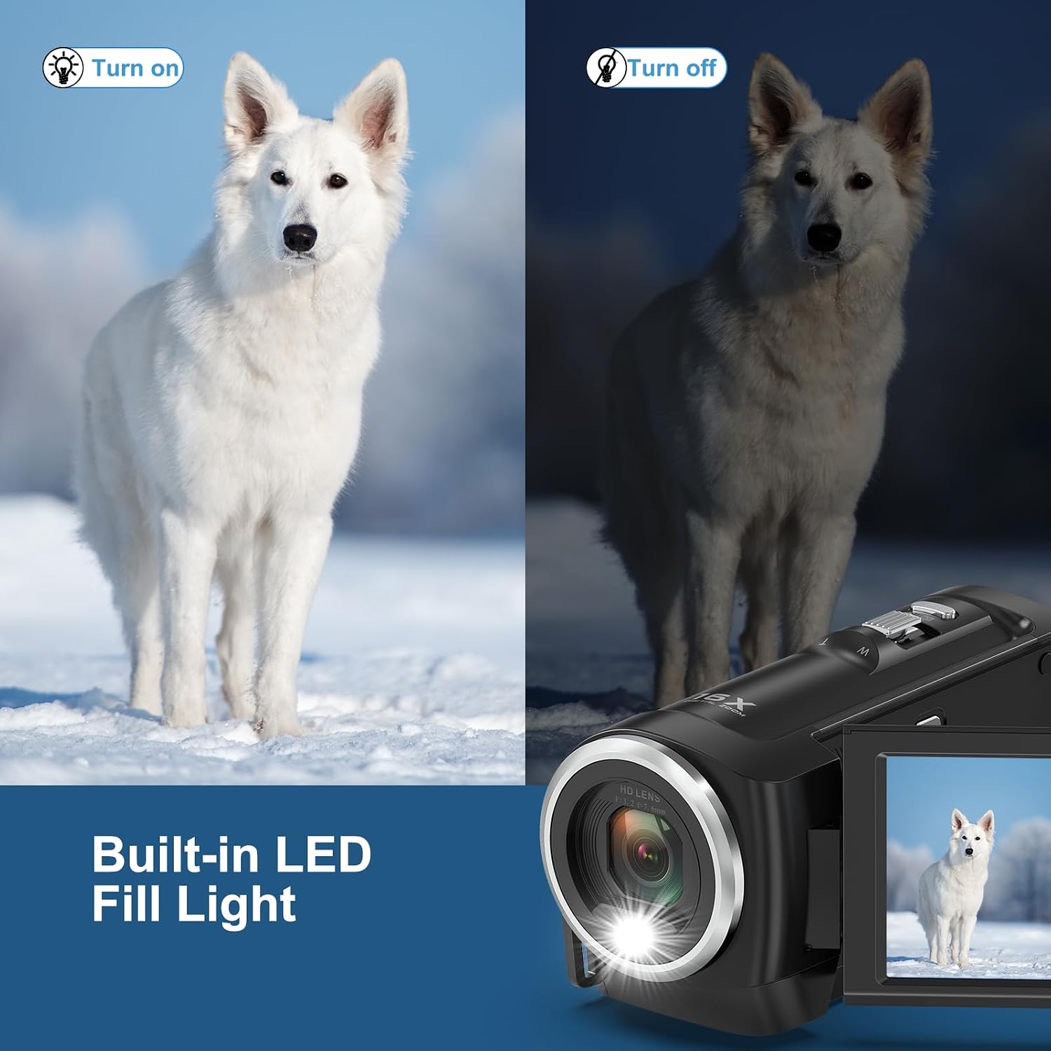 Detalle de Videokamera 2.7K 56MP Camcorder mit LED-Fülllicht und 16X Digitalzoom – ideal fürs Vloggen