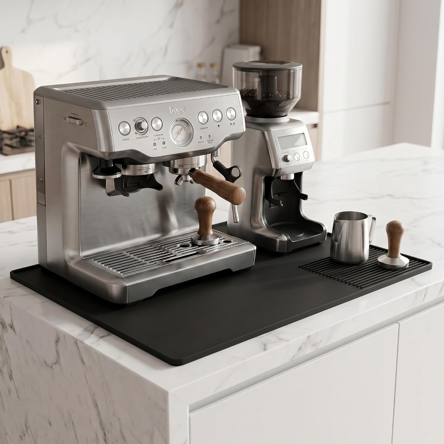 Silicone Coffee Machine Mat 60x40cm – Large Countertop Draining Mat (Black)