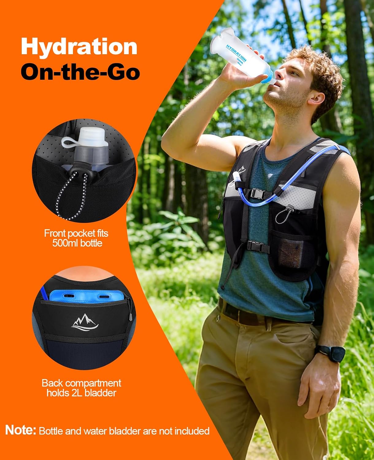 Detalle de Rolgno Running Vest: Lightweight Reflective Hydration Vest with 2L Compartment