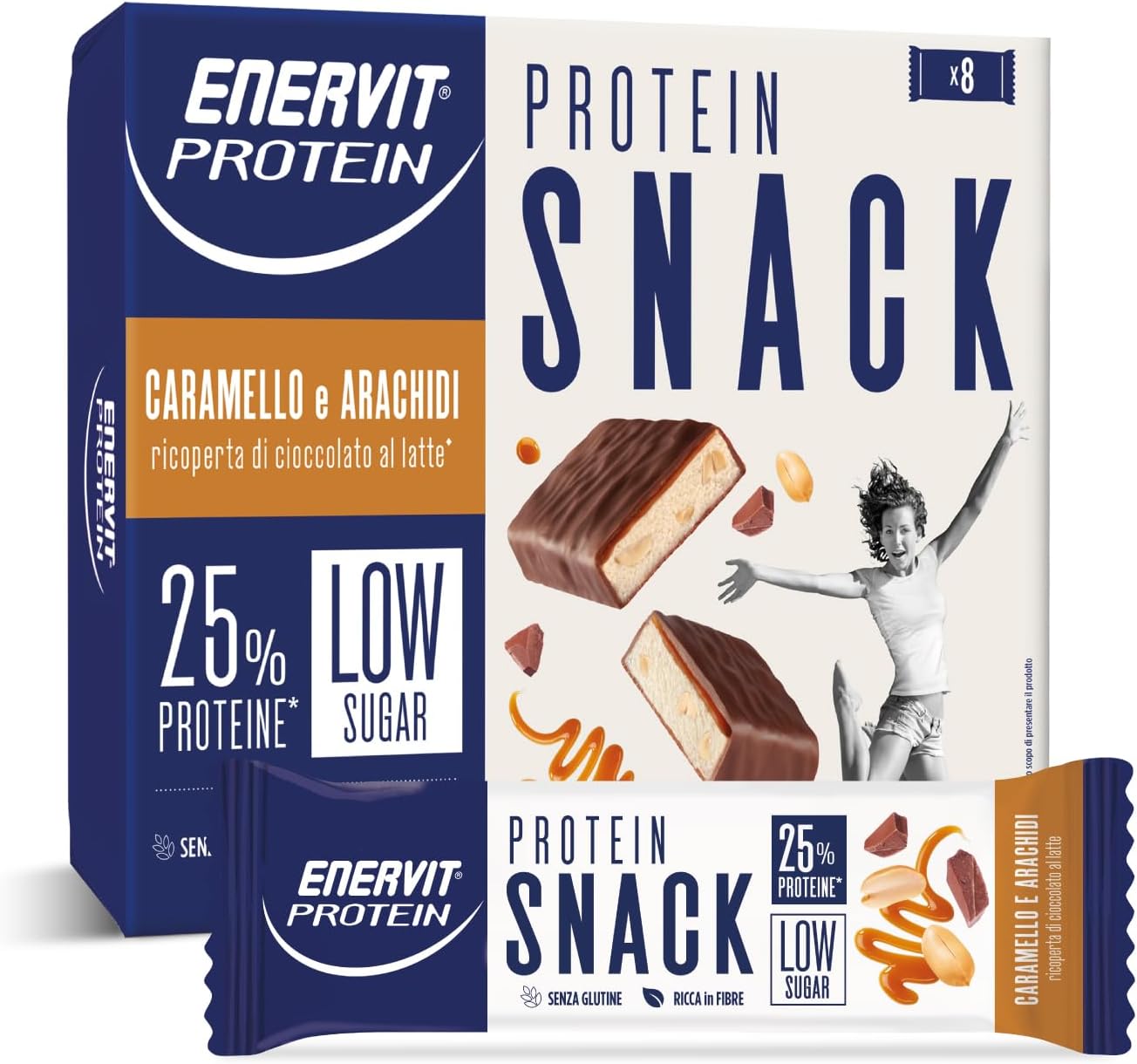 Detalle de Enervit Protein Snack con Arachidi e Caramello – Barrette proteiche 8x31 g, senza glutine