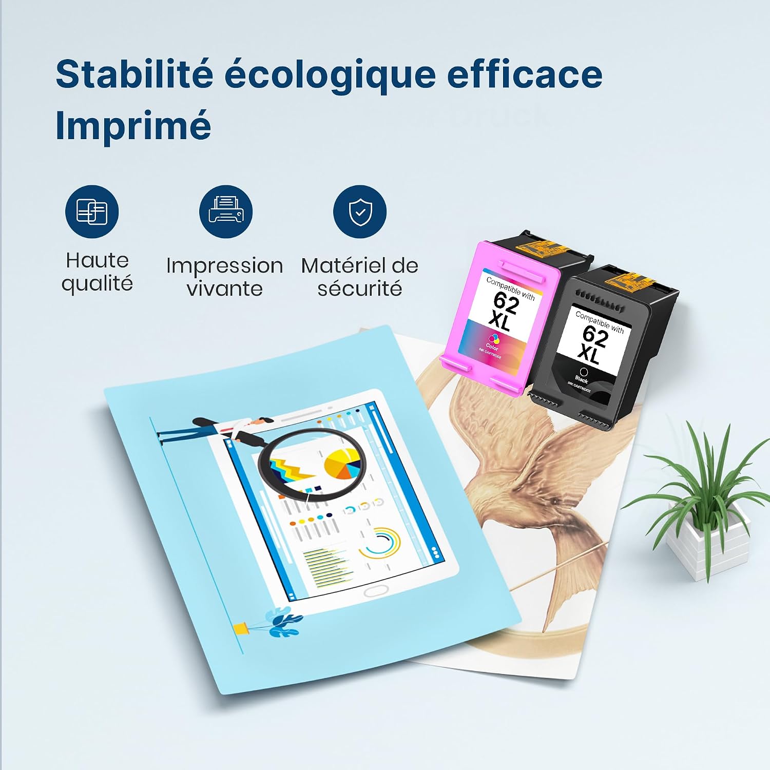 Detalle 2 de Cartouche Washope 62 XL Noir (62XL) compatible HP 62 Noir pour OfficeJet/Envy 1 noir