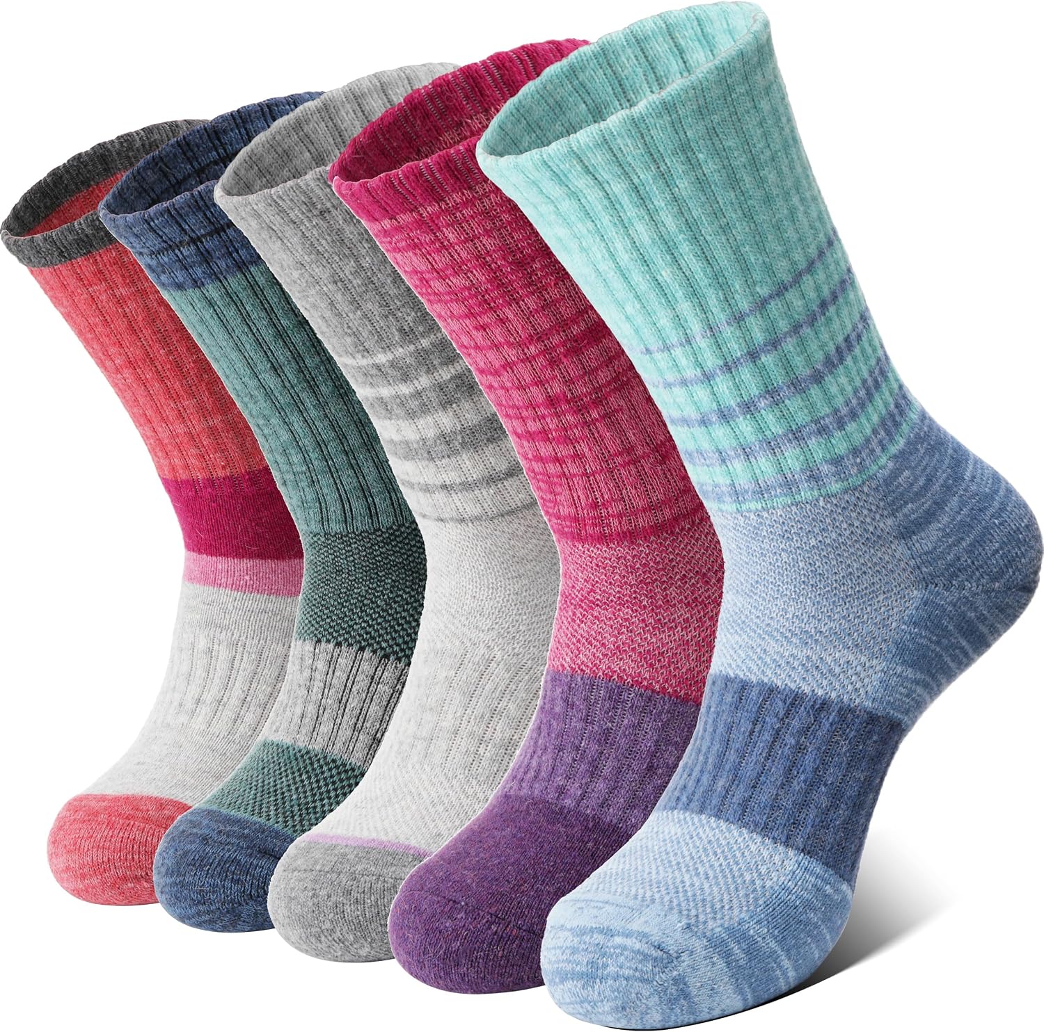 Detalle de Anlisim Merino Wool Hiking & Running Socks for Women, 5 Pairs with Arch Support