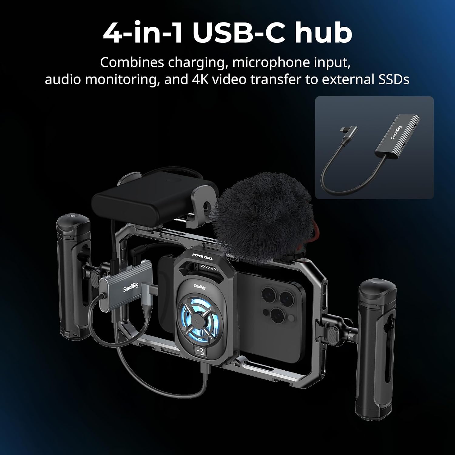 Thumbnail 4 de SMALLRIG 5276 All-in-One Cooling Dual Handle Phone Cage Kit (15W active cooling + 4-in-1 USB-C hub)