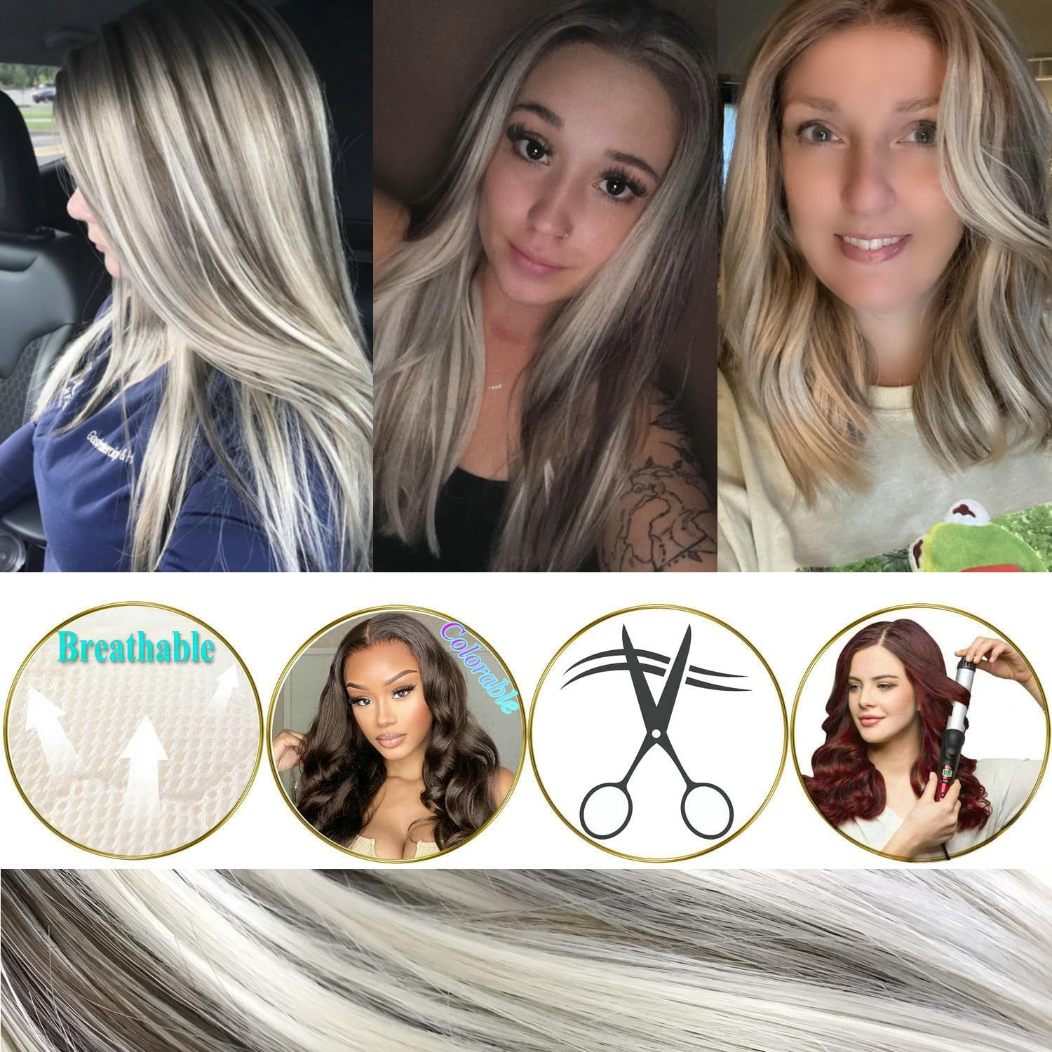 Thumbnail 4 de 24-Inch Pre-Plucked Hairline Synthetic Lace Front Wig with Long Straight Style (Brown Blonde Highlight)