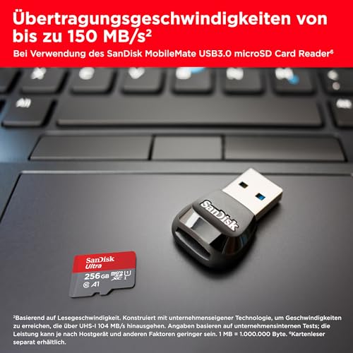 Detalle de SanDisk Ultra Android microSDXC UHS-I Speicherkarte 256 GB mit Adapter – A1, Class 10, U1, bis 150 MB/s