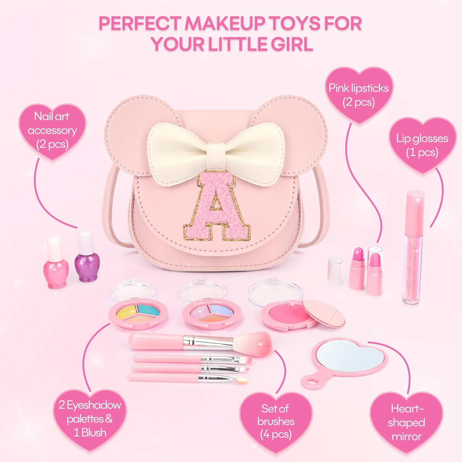 Thumbnail 5 de Kids Makeup Kit for Girls (15 Pcs) — Real Washable, Non-Toxic Set with Mini Mouse Ear Purse
