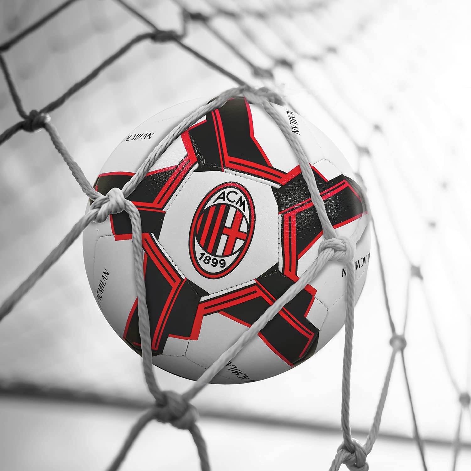 Detalle de Pallone da calcio cucito A.C. Milan Mondo Sport, misura 5 bianco-rosso-nero