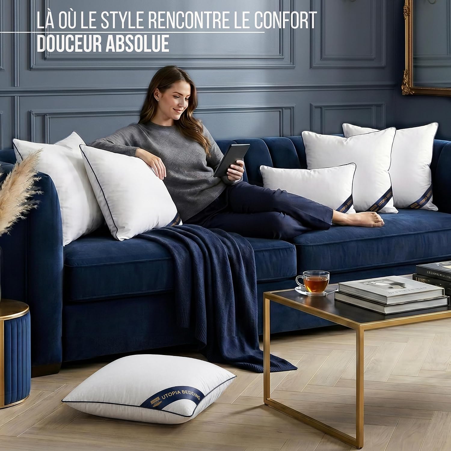 Detalle de Utopia Bedding Coussin 40x40 cm Lot de 2 – Oreillers Passepoilés en Microfibre