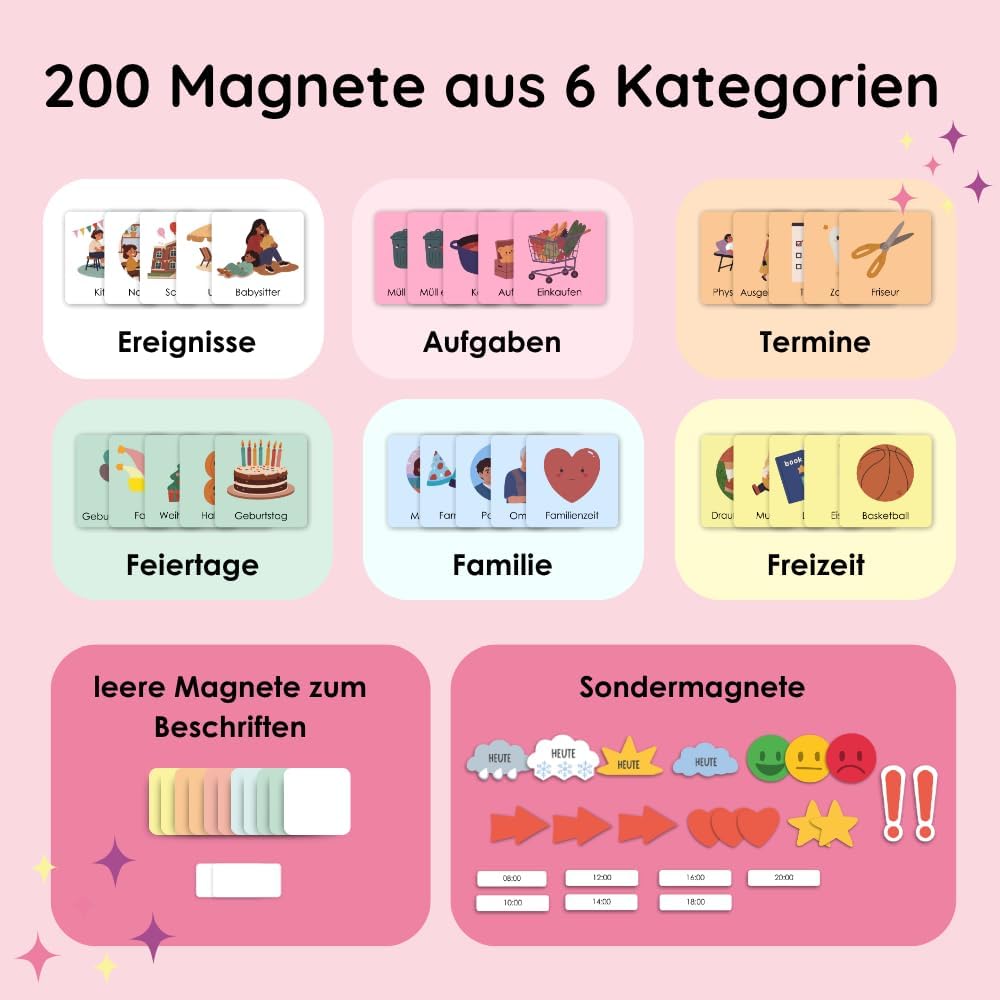 Thumbnail 1 de Rabano Art Wochenplaner für Kinder mit 200 Magneten – abwischbare Magnettafel „Einhorn“
