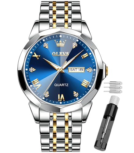Detalle de OLEVS Orologio da uomo con diamanti per affari – evidente stile due toni, quarzo, impermeabile e luminoso