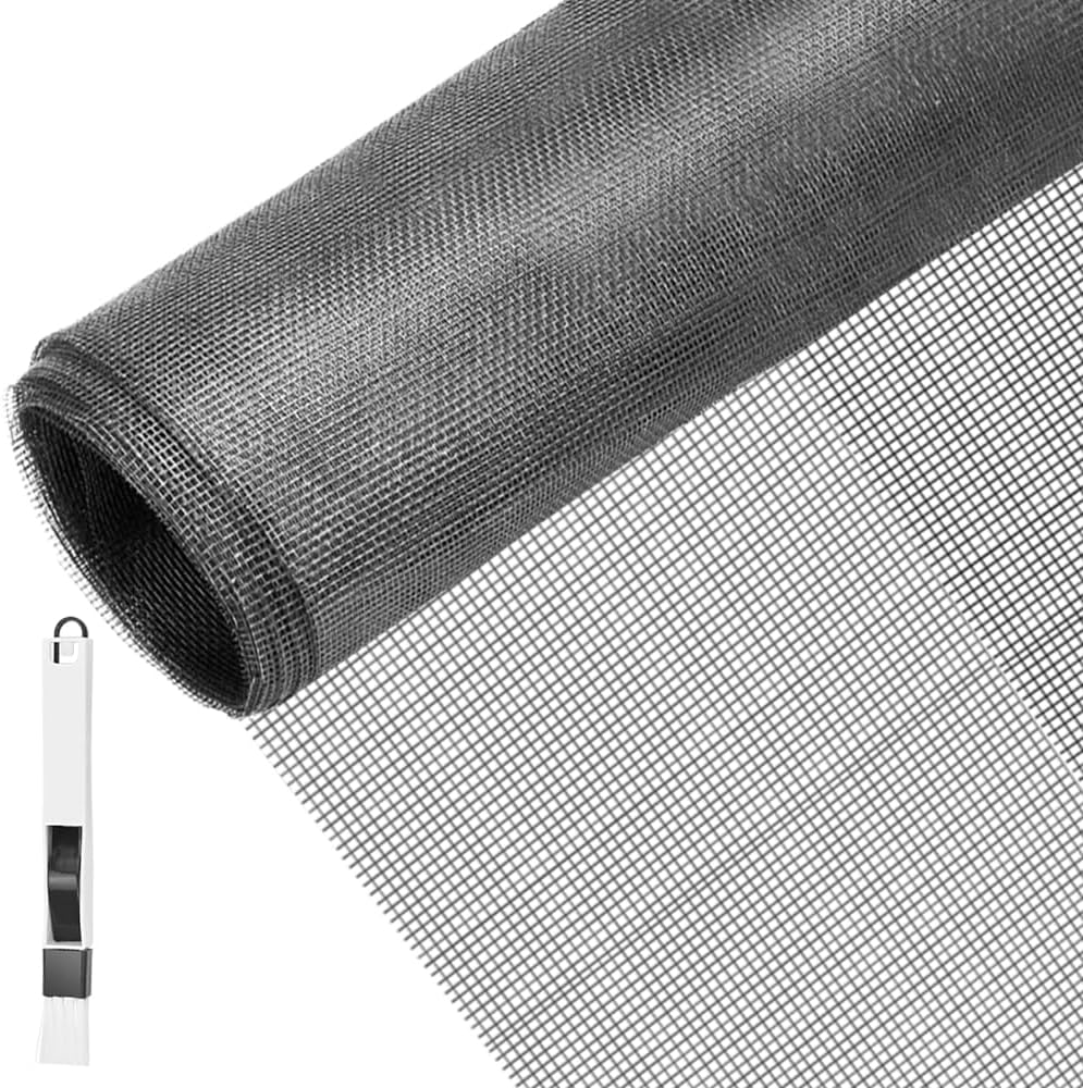 Detalle de BUZIFU Fliegengitter Meterware aus Fiberglas 150 x 300 cm (schwarz) inkl. Fensterputzbürste – UV-schutz & Mückenschutz für Fenster/Türen