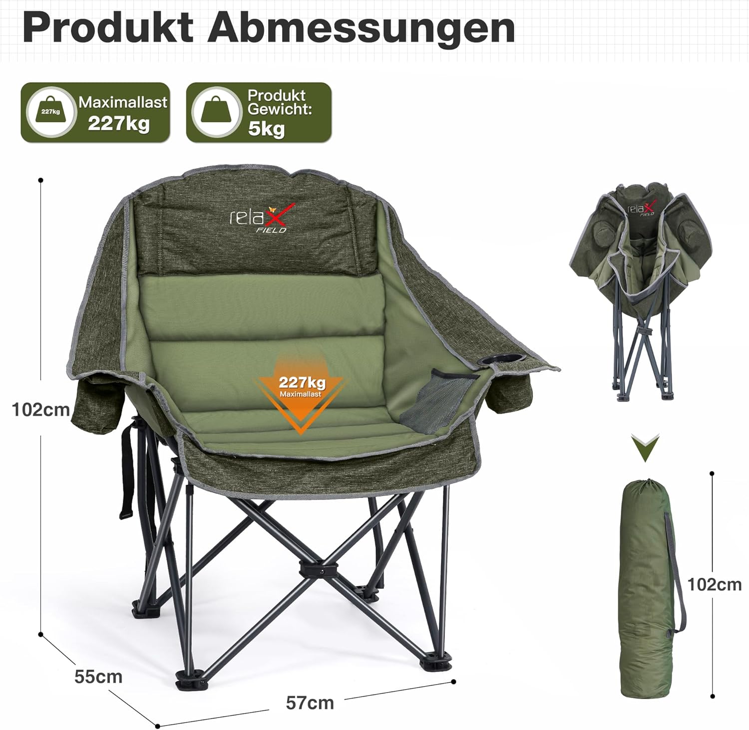 Thumbnail 2 de RELAX FIELD Übergroßer Campingstuhl klappbar „Field“ (bis 227 kg) in Grün