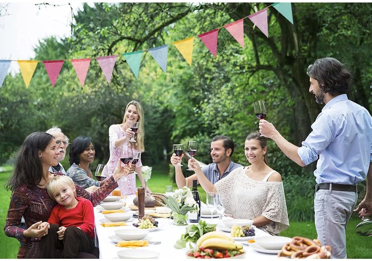 Thumbnail 6 de Wimpelkette Outdoor, 3 Stück – 36 Flaggen Vintage Garden, wetterfest, Regenbogen-Girlande