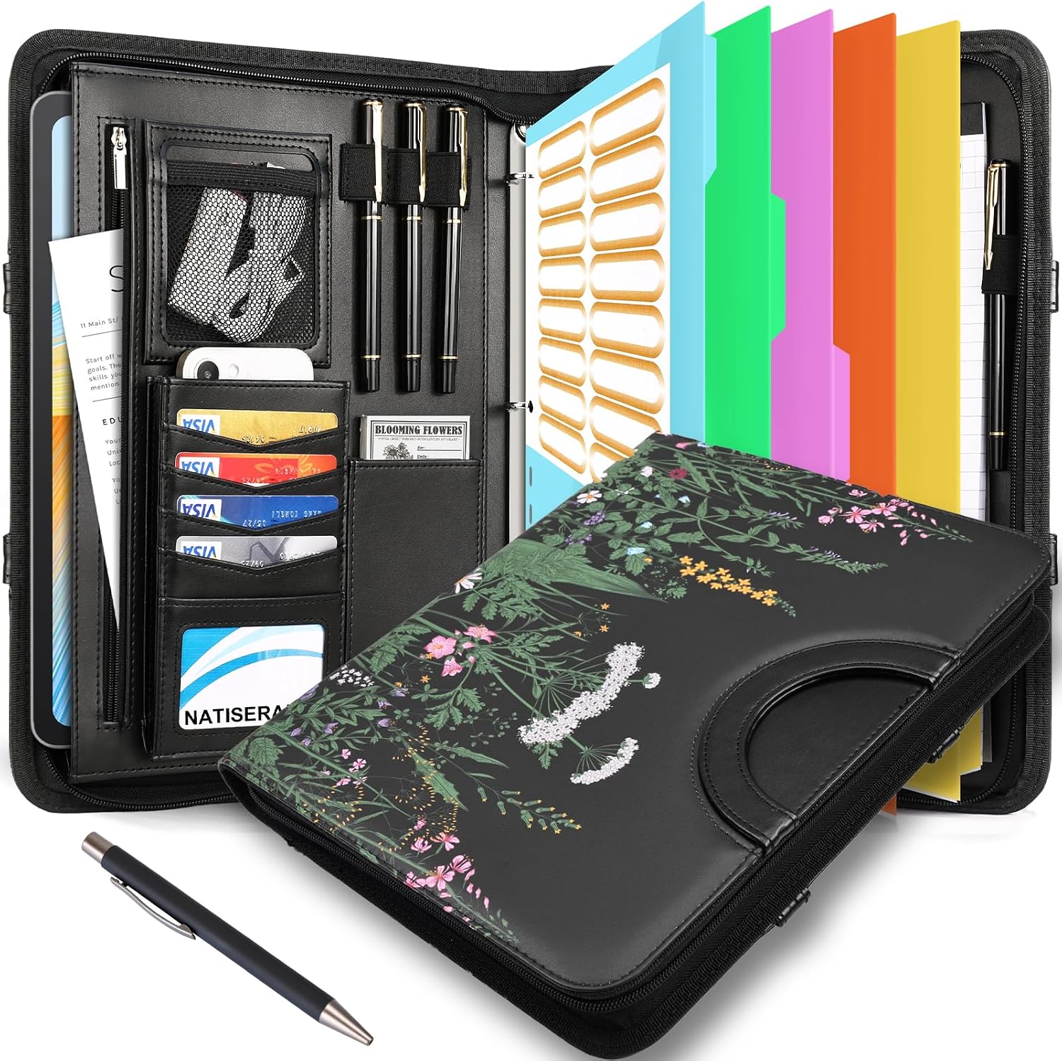 Detalle de NATISERAUM MHG0603-3 Vegan Leather Padfolio with Handle and 3-Ring Binder