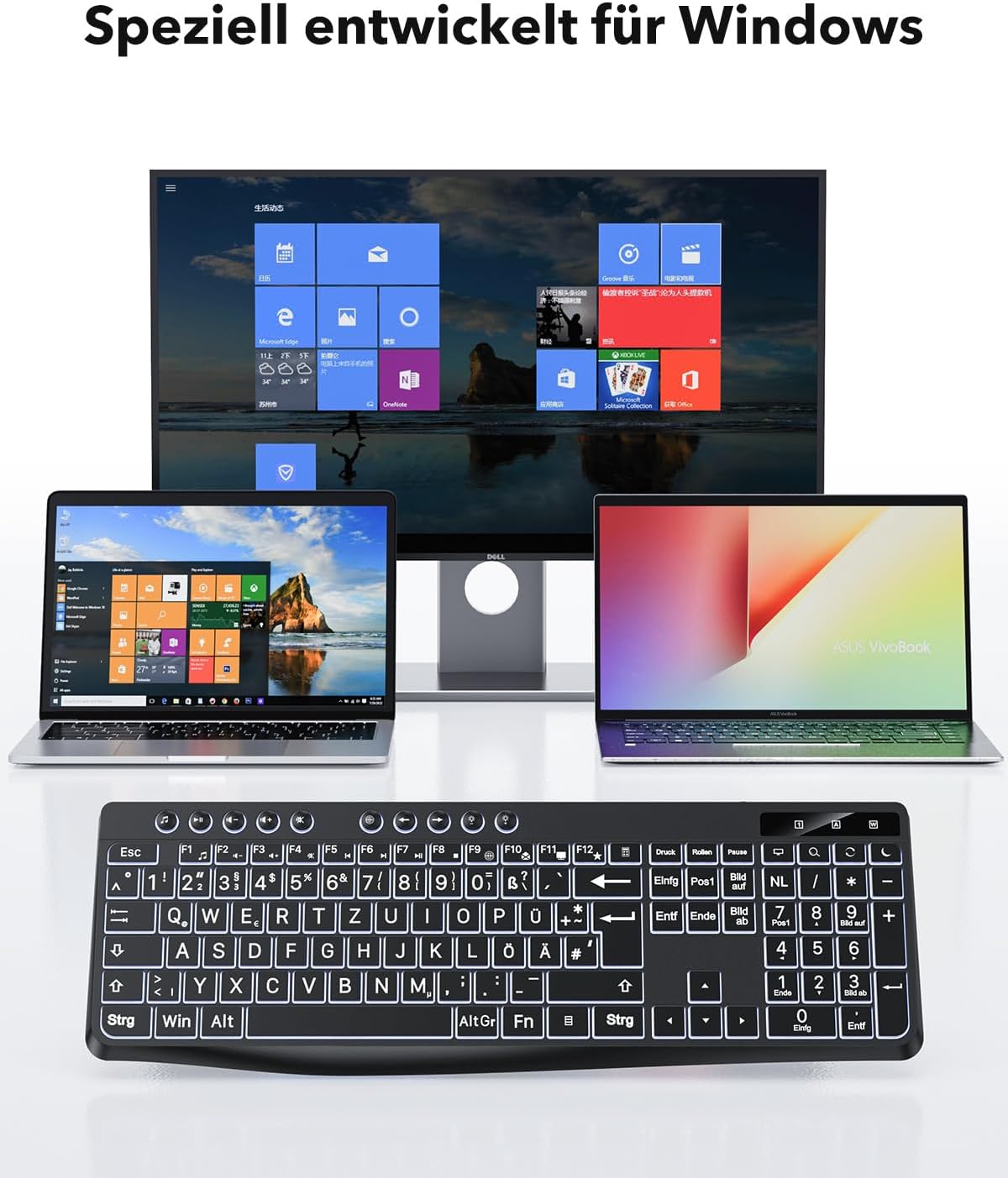 Thumbnail 6 de OMOTON Beleuchtete Tastatur – QWERTZ, Großschrift, 2-in-1 USB A/C, Kabeltastatur für Windows